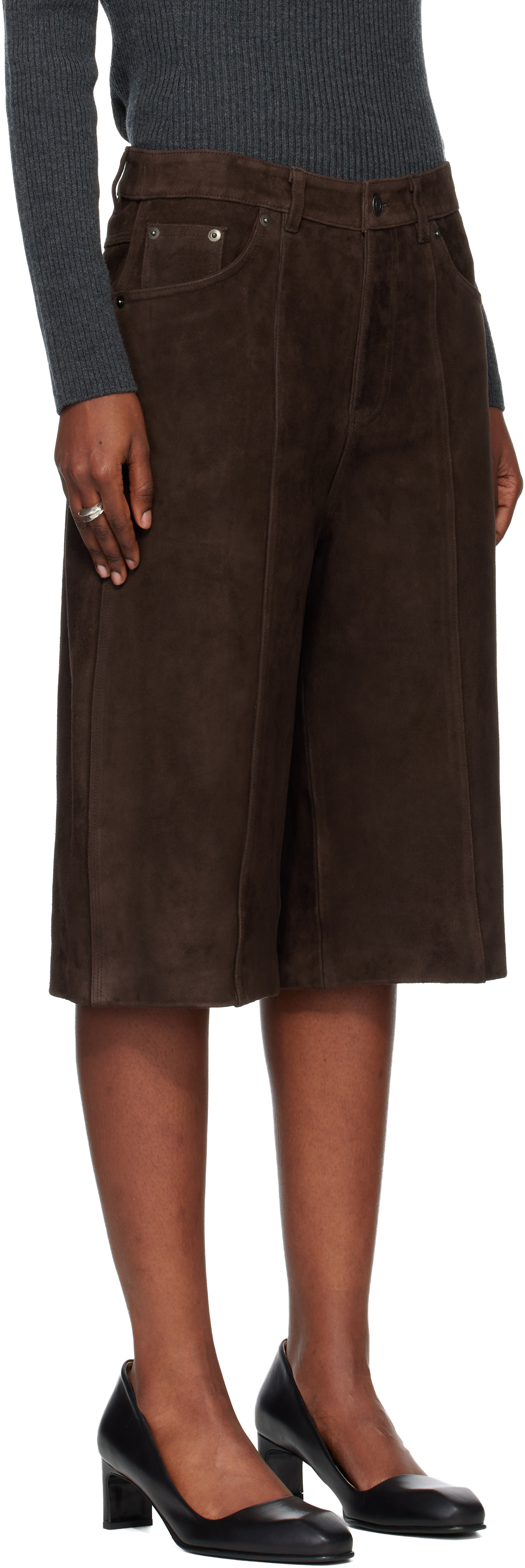 Tonywack Brown Straight-leg Bermuda Goat Suede Shorts In Brown