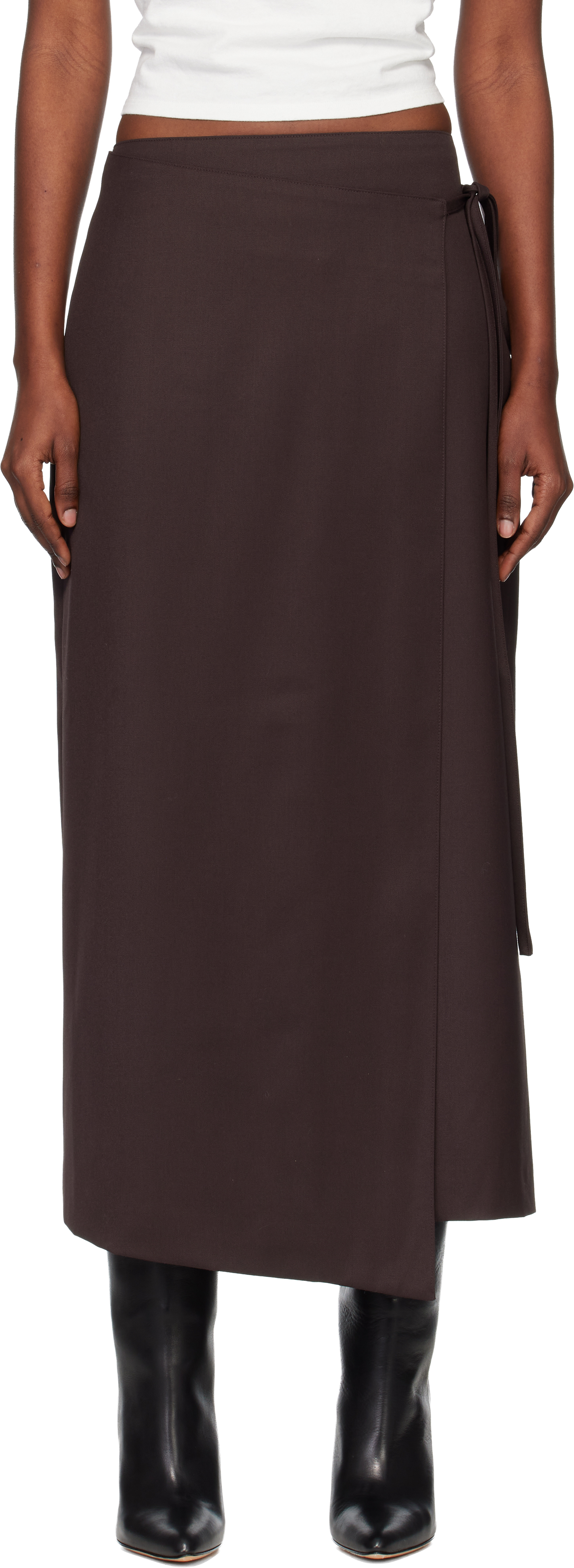 Tonywack Brown Wool Wrap Midi Skirt