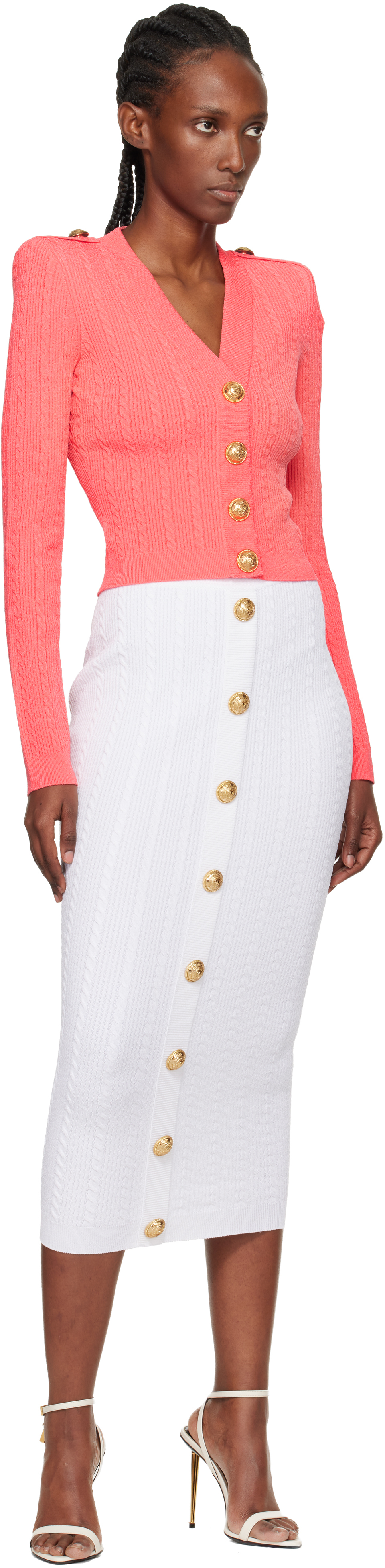 Balmain V Neck Buttoned Cardigan In Pink