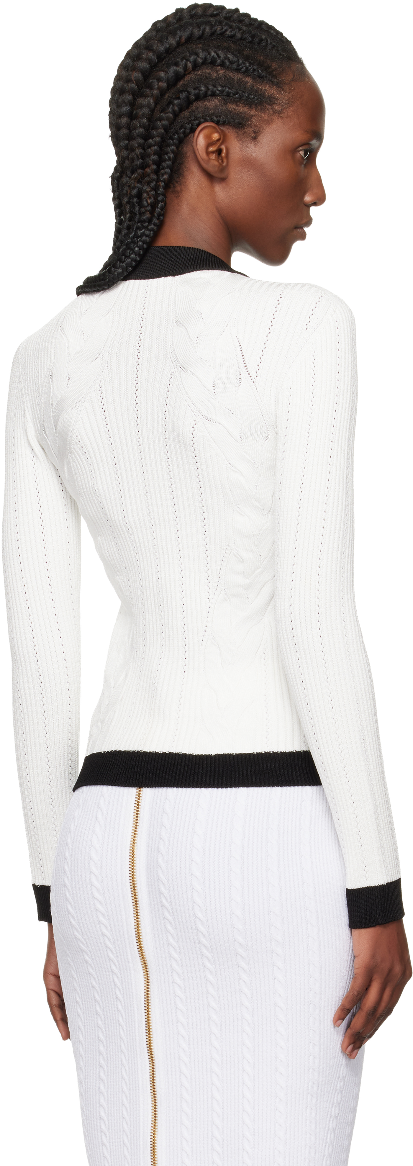 Balmain Bicolor Knit Cardigan With Embossed Buttons In Multi