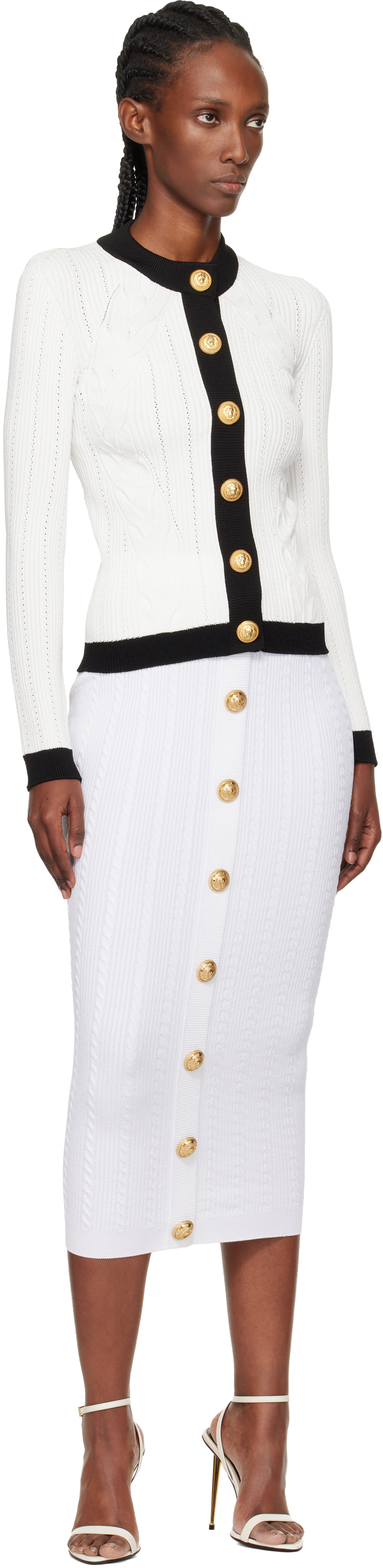 Balmain Bicolor Knit Cardigan With Embossed Buttons In Multi