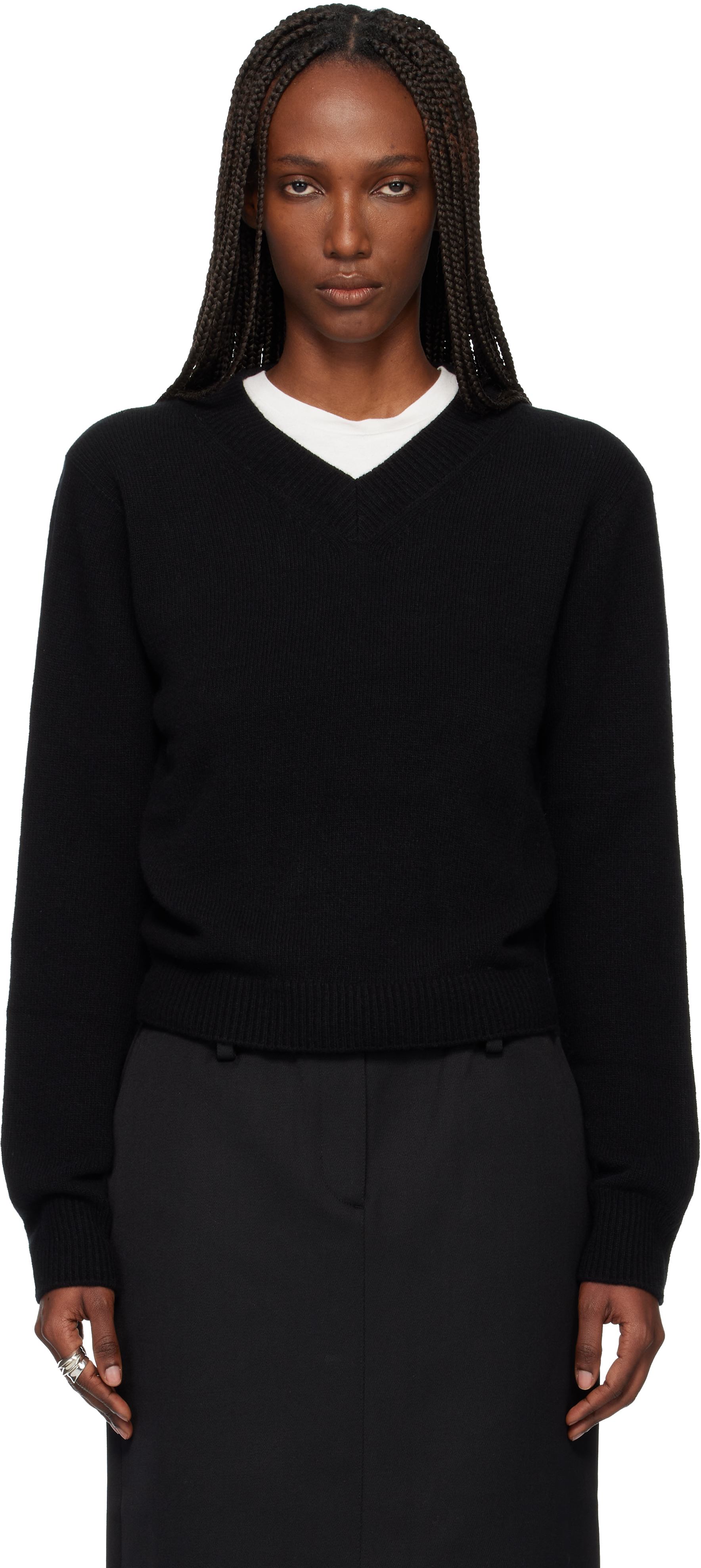 Tonywack Black Cropped V-neck Wool Sweater