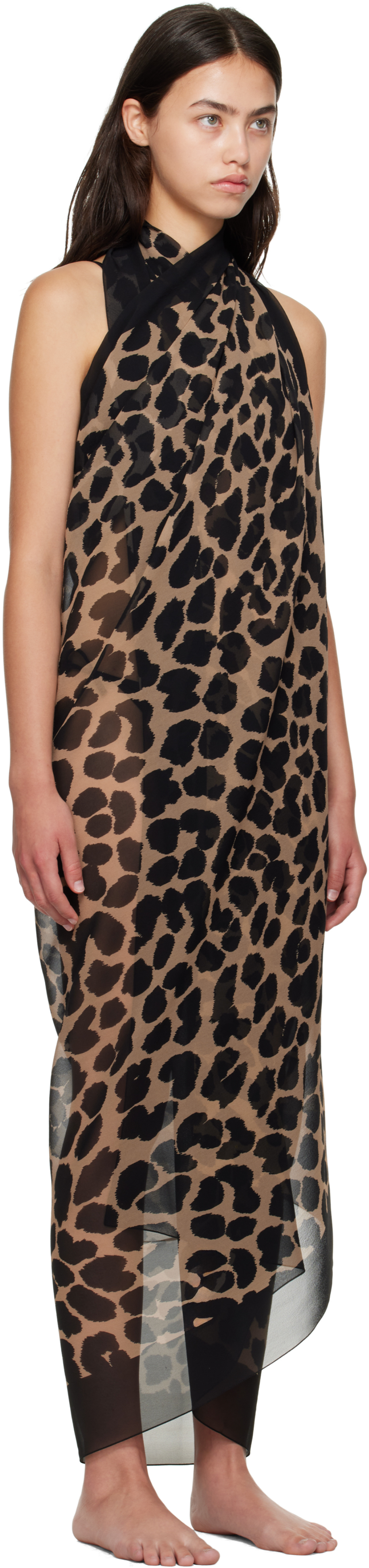 Balmain Brown Leopard Beach Wrap Cover-up Dress In Neutral