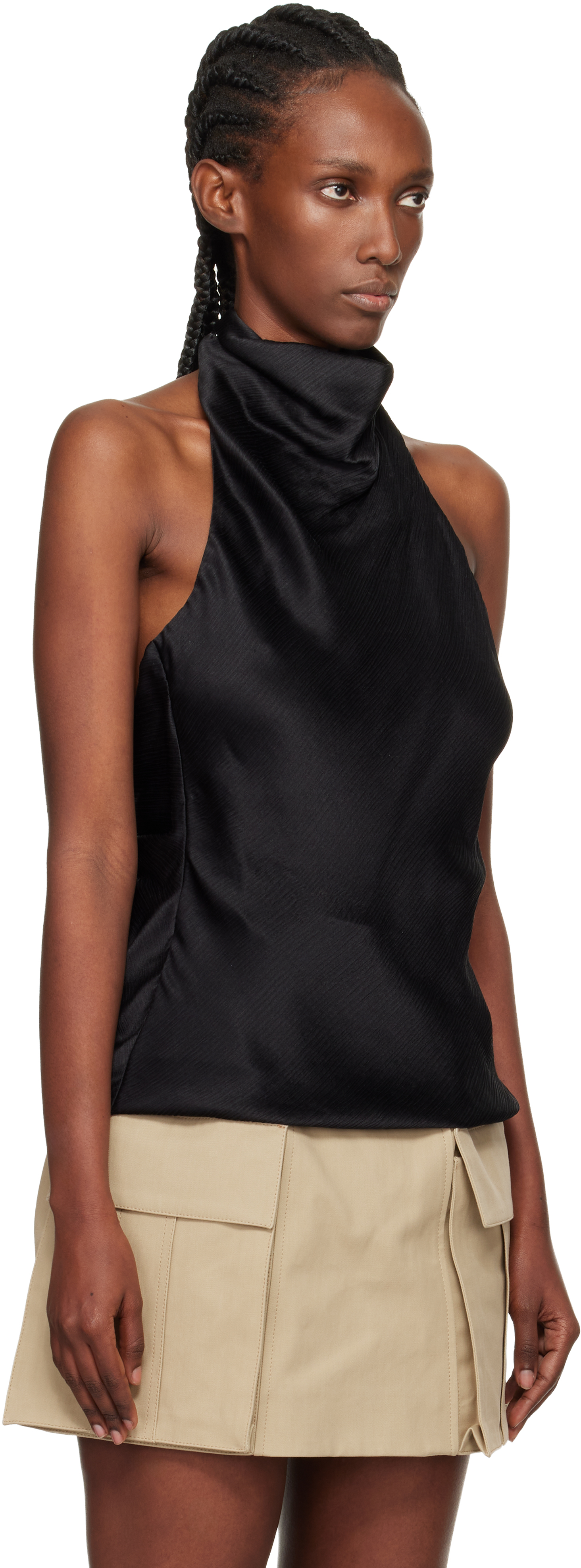 Balmain Halterneck Sleeveless Backless Draped Neckline Fitted Silhouette In Black