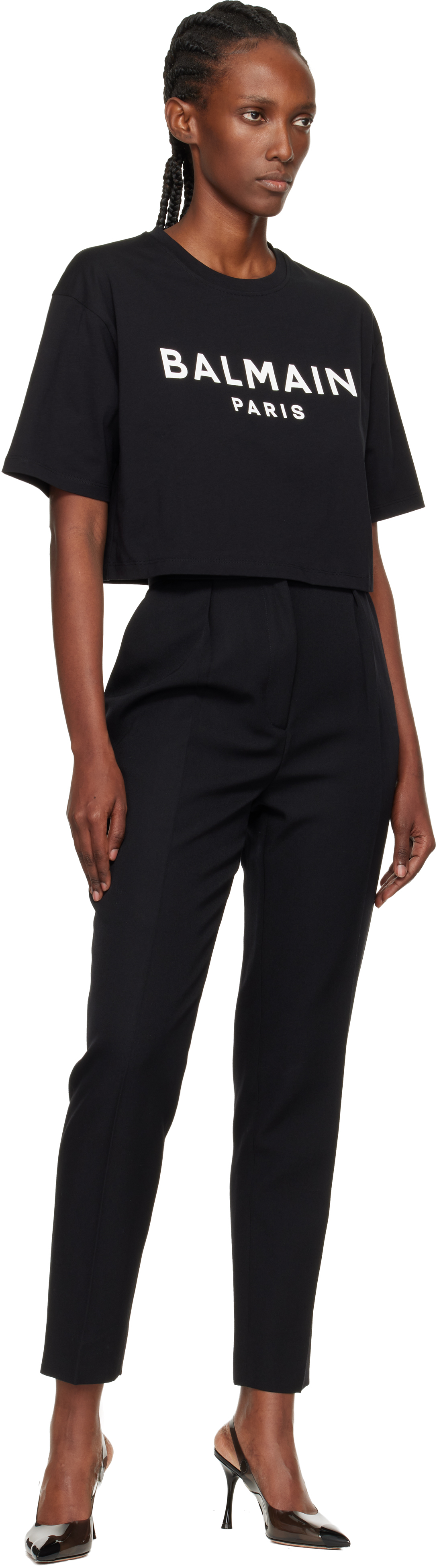 Balmain Cropped T-shirt With Print In Black