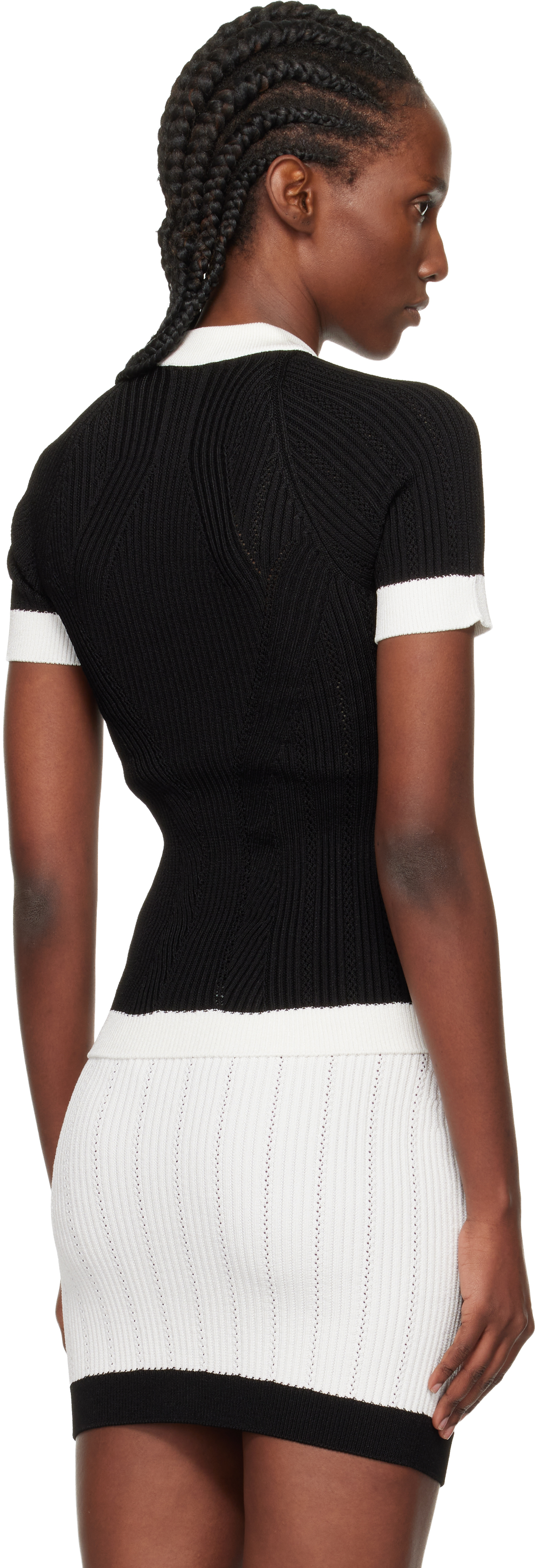 Balmain Ribbed Panelled Knit Top In Black