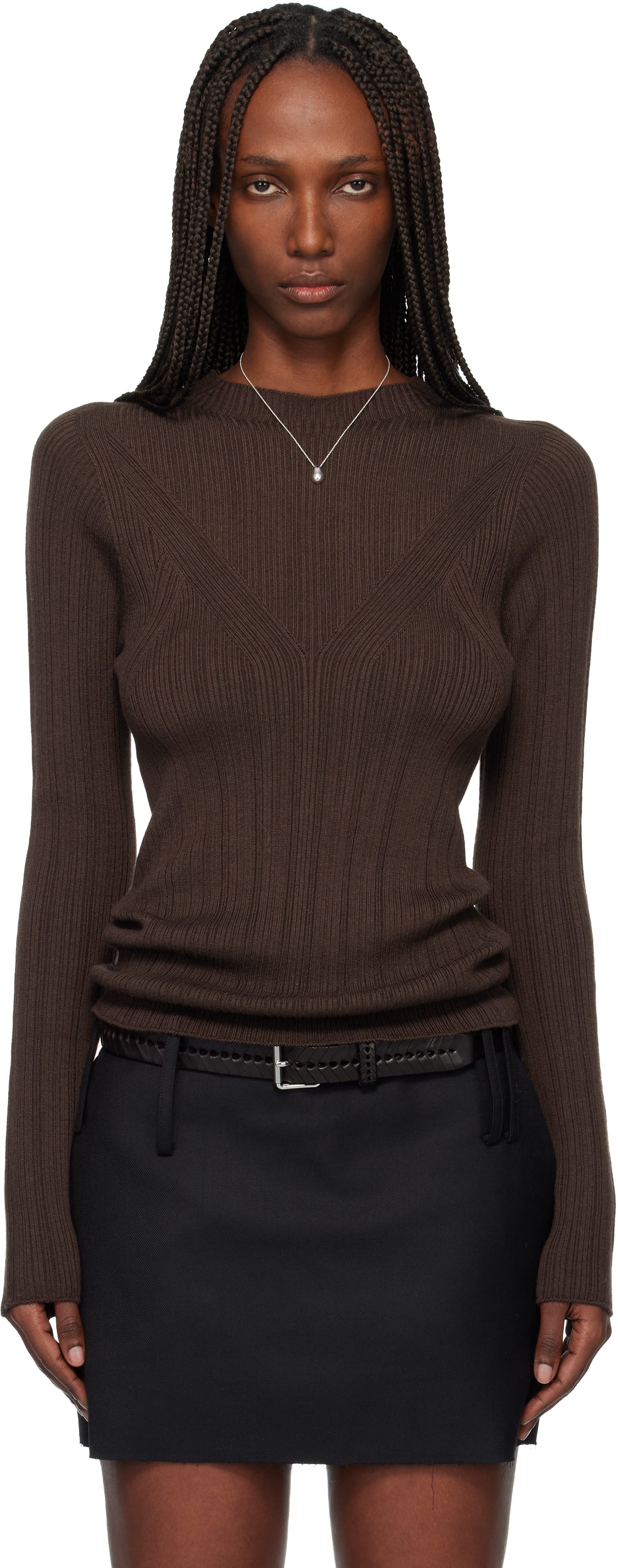 Tonywack Brown Wool Slim-fit High-neck Sweater