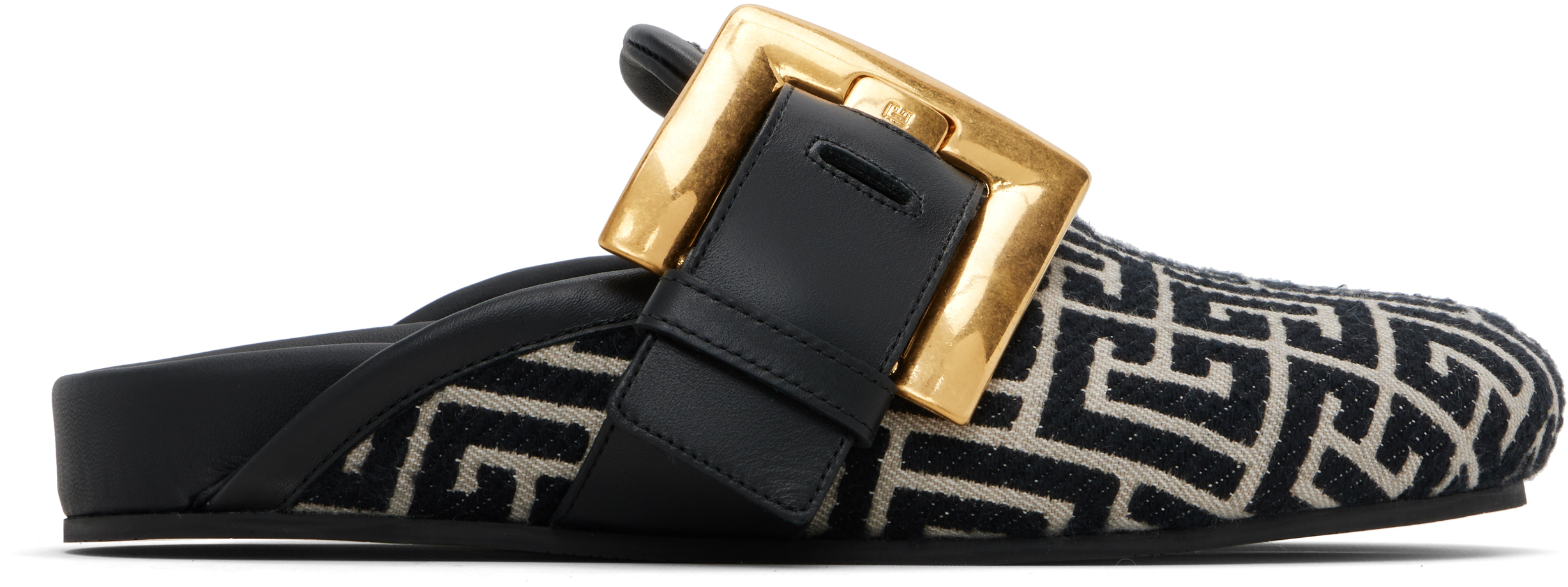 Balmain Black & Beige Anthem Mule Loafers