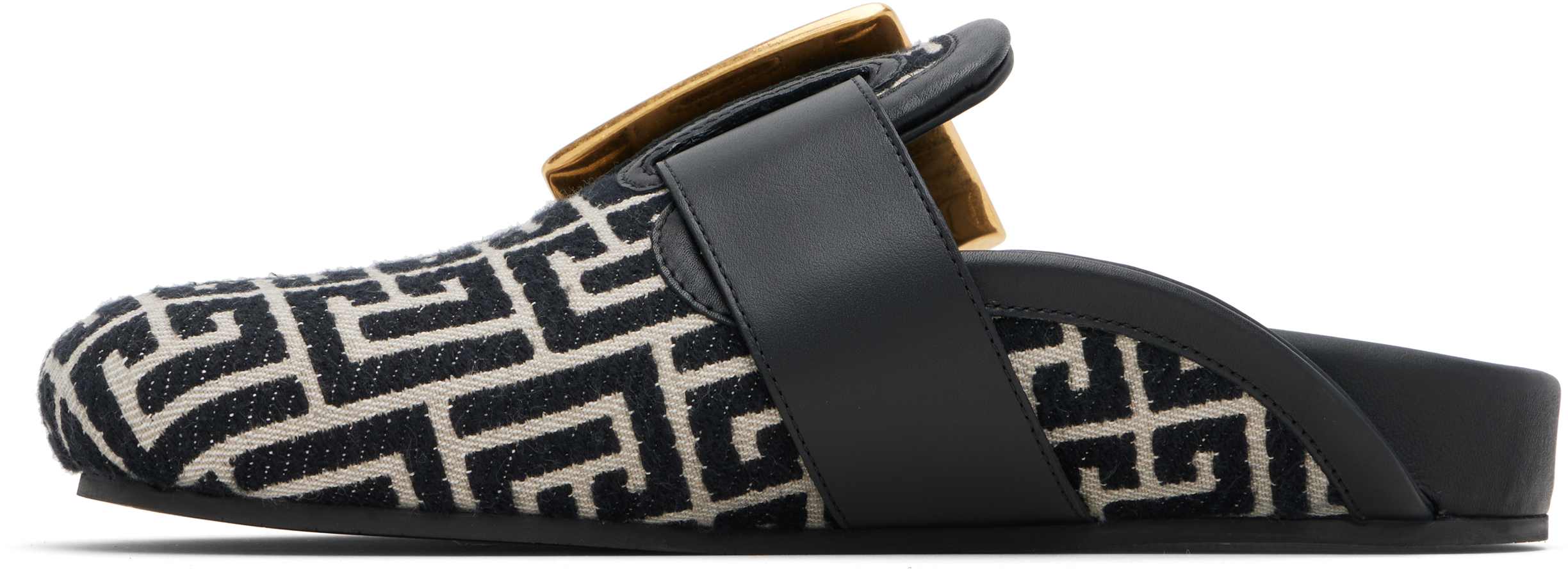 Balmain Black & Beige Anthem Mule Loafers