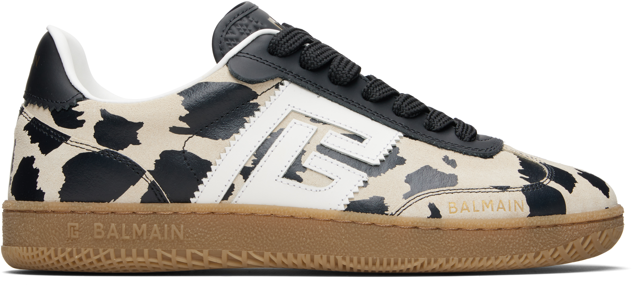Balmain Swan Snow Leopard-print Suede Low-top Sneakers