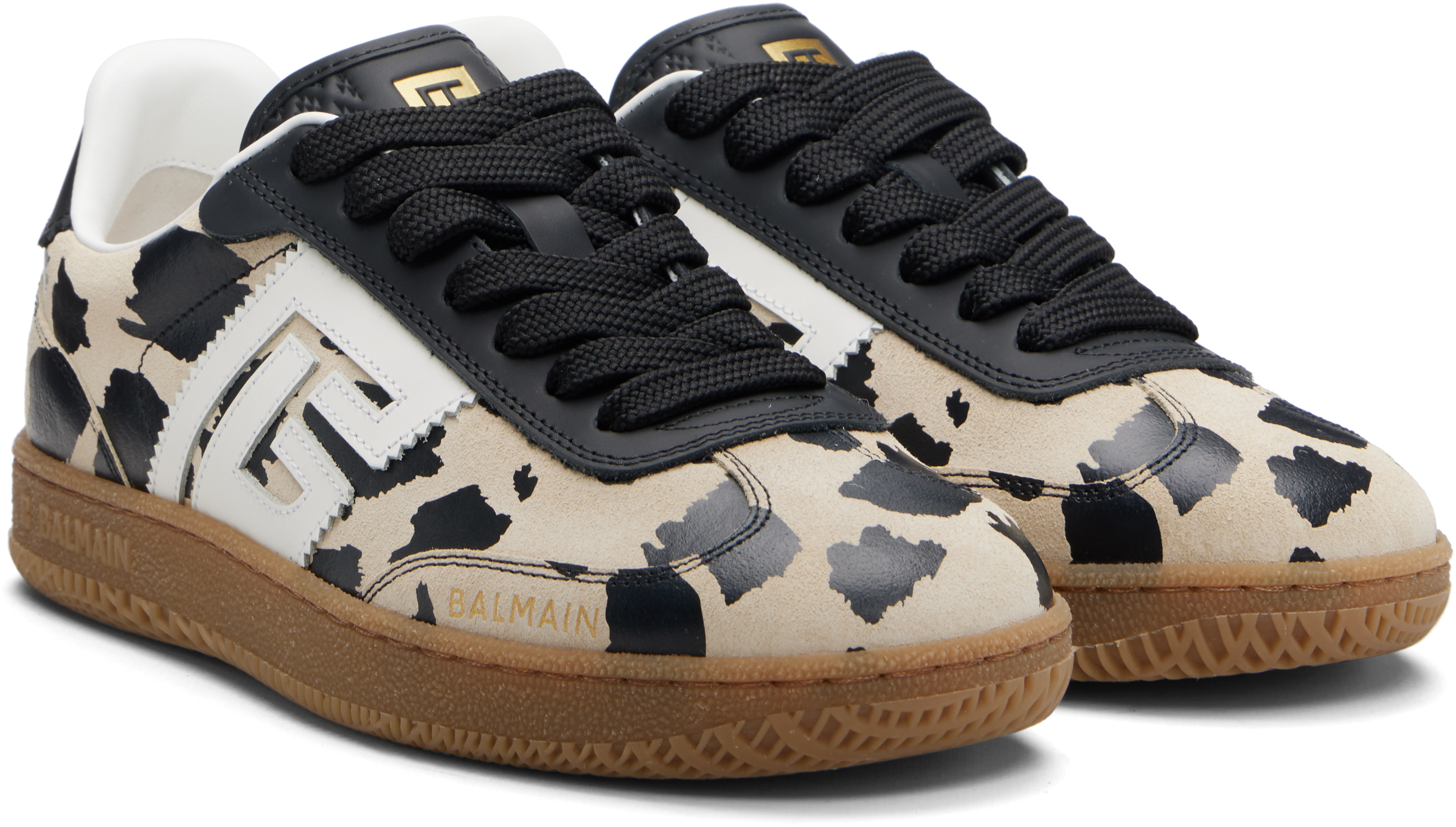 Balmain Swan Snow Leopard-print Suede Low-top Sneakers