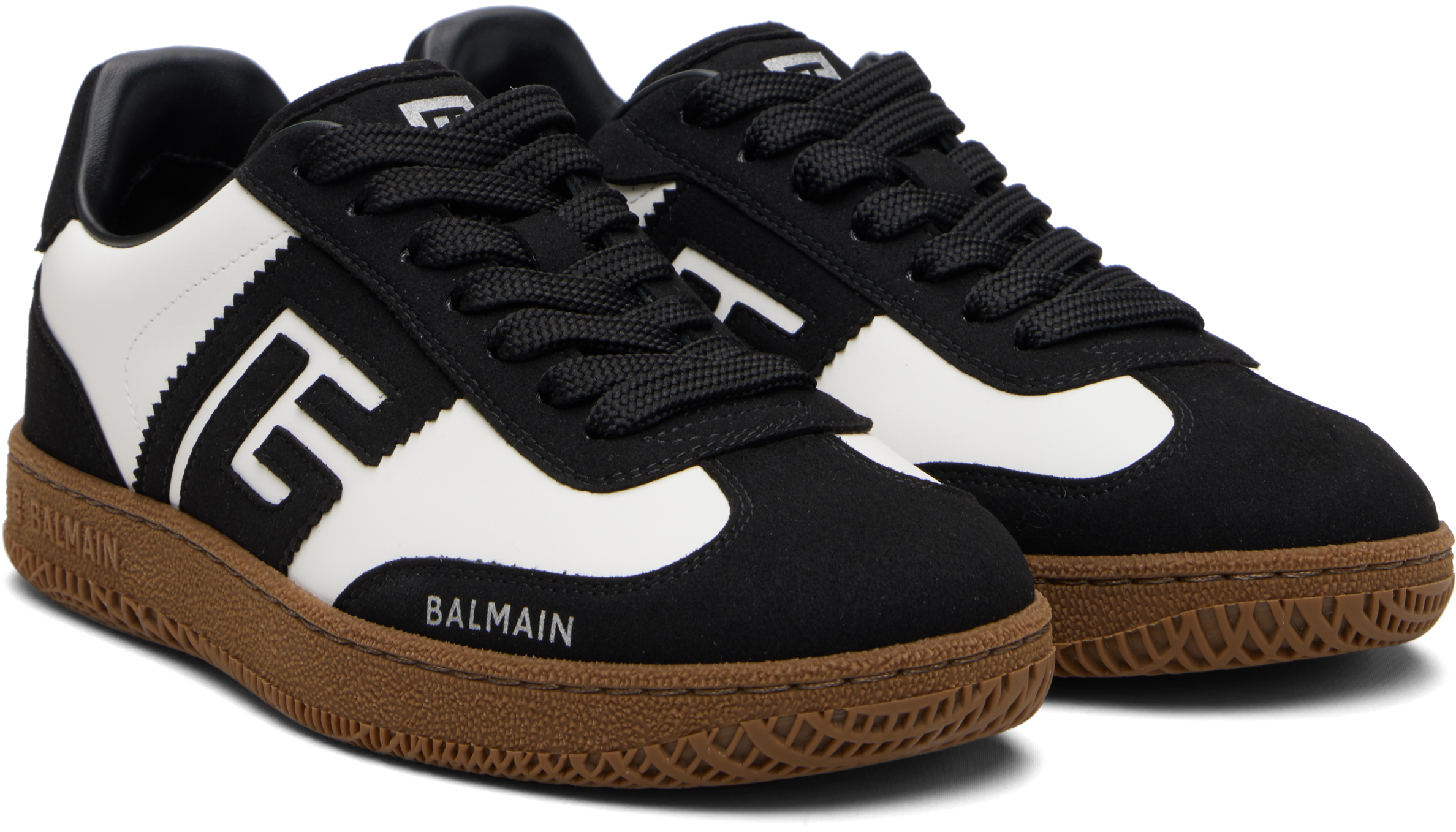 Balmain Swan Sneakers In Calfskin And Suede In Black