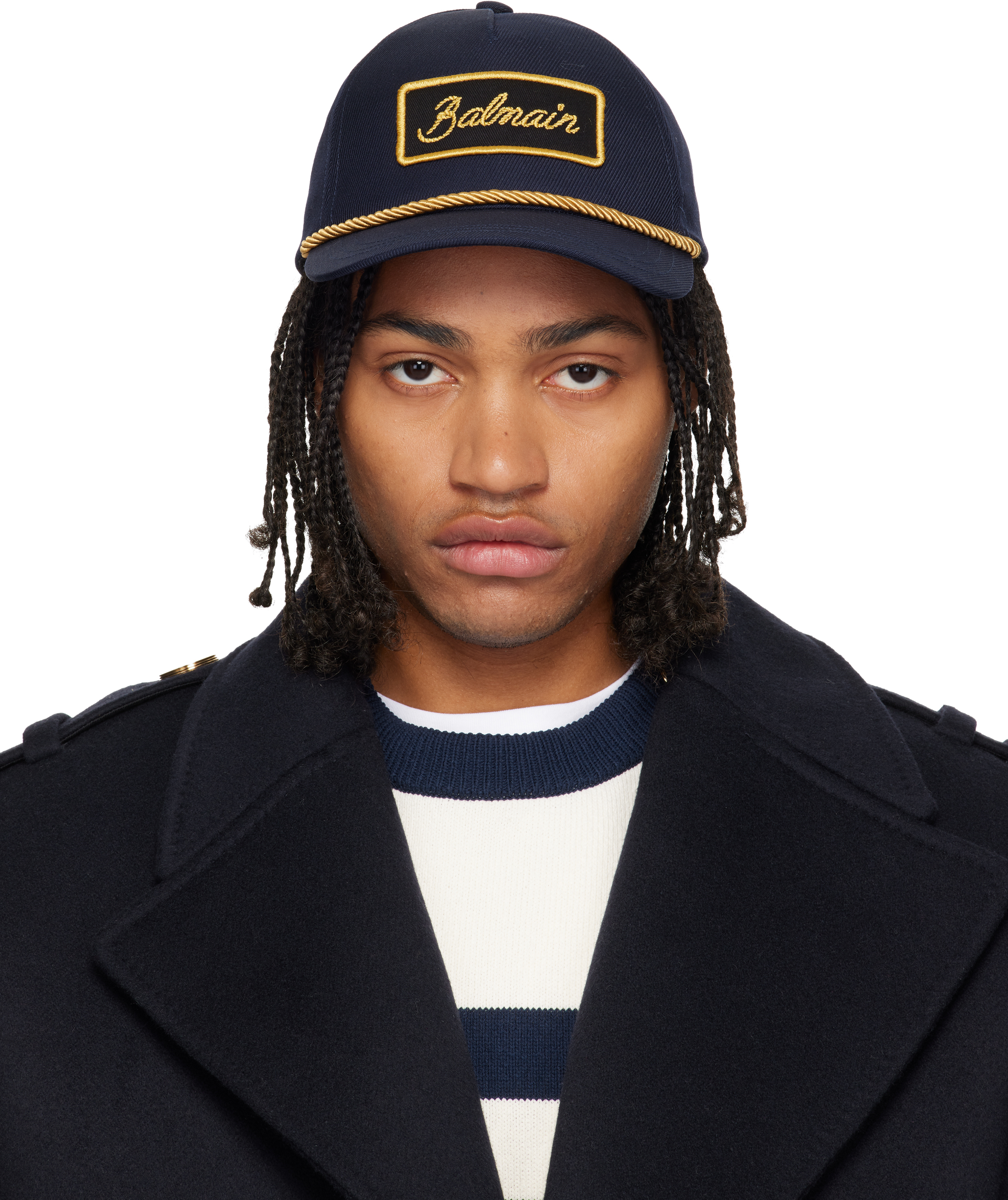 Balmain Navy Cotton Cord Cap