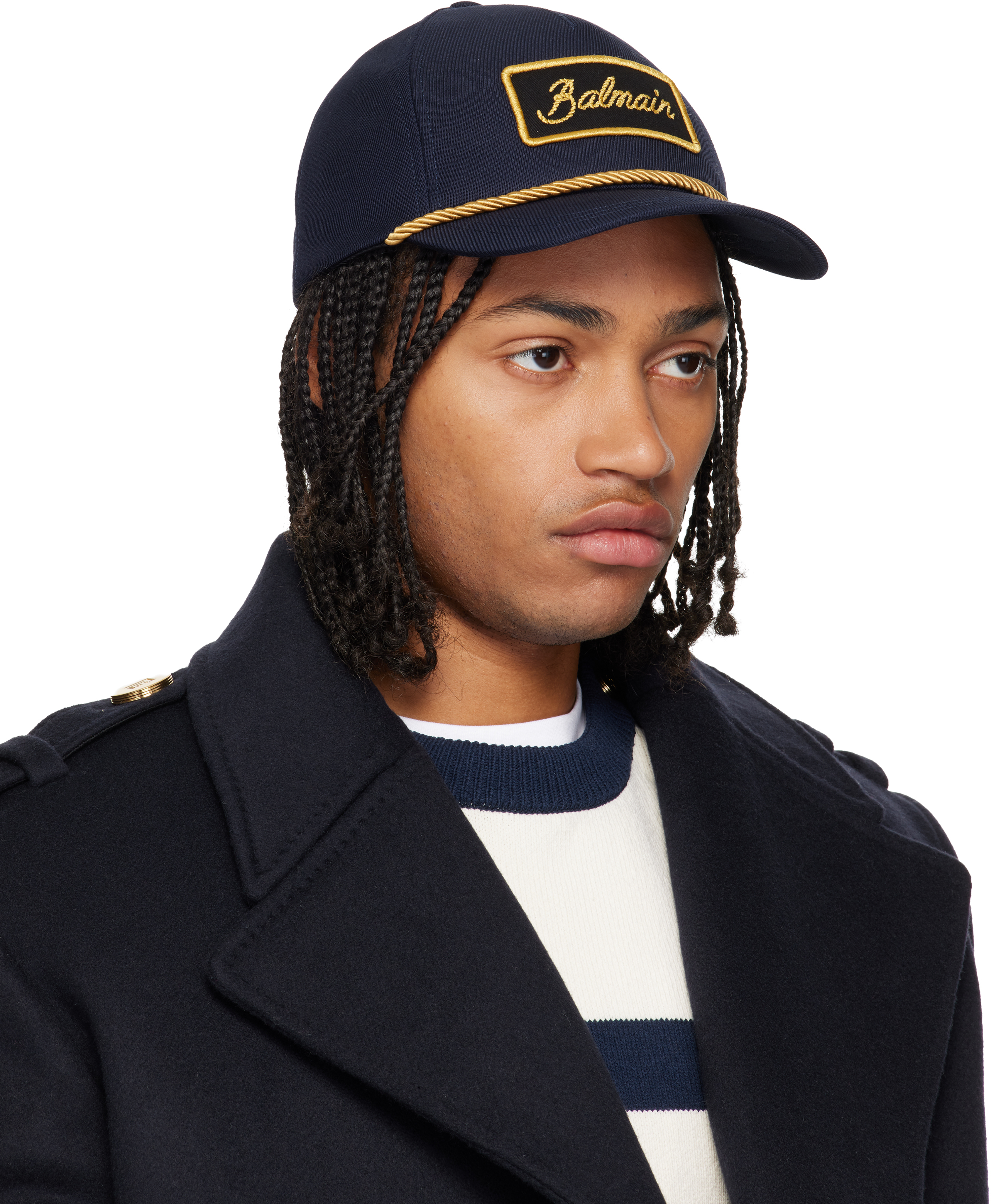 Balmain Navy Cotton Cord Cap