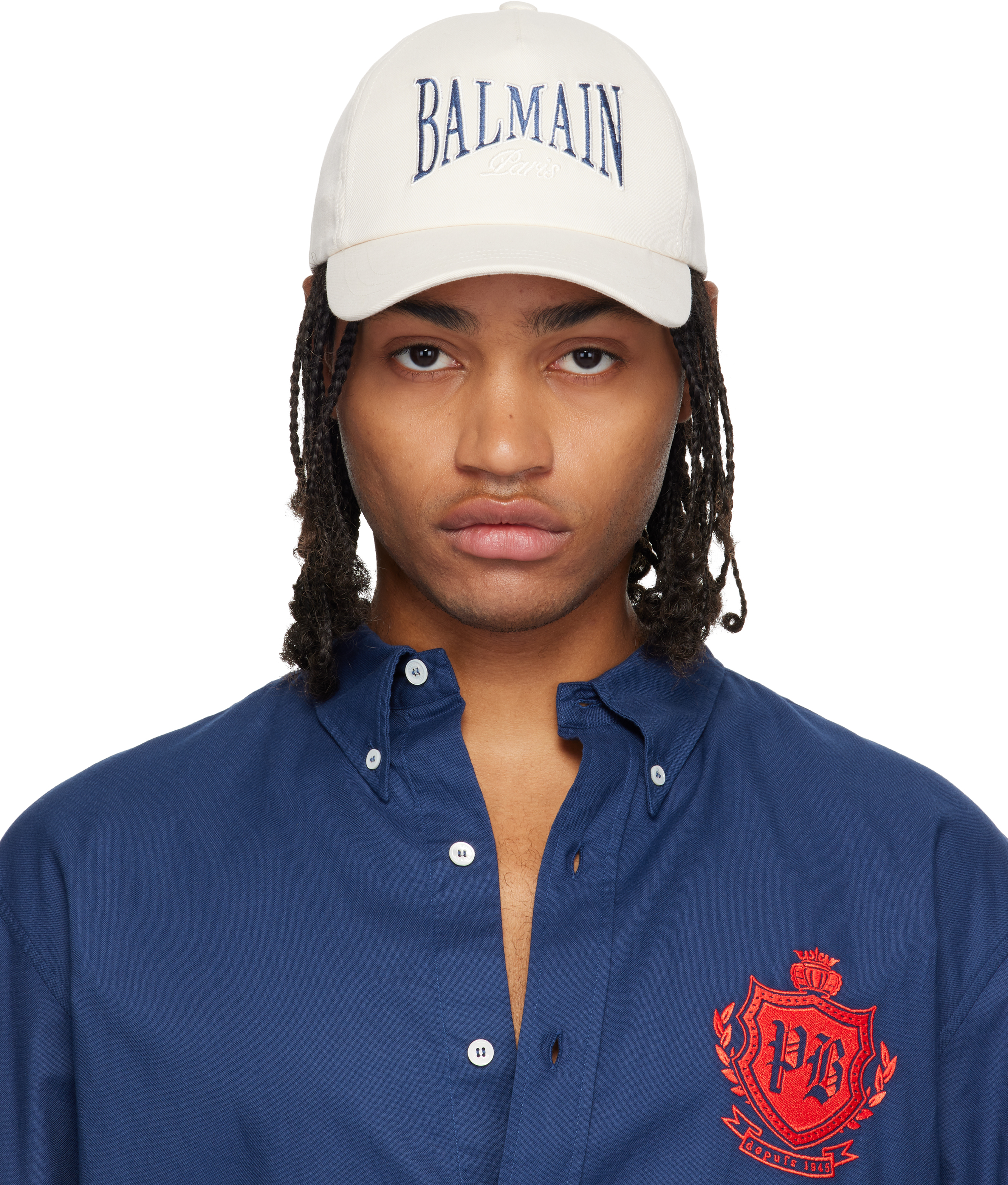 Balmain Off-white Cotton ' College' Cap In White