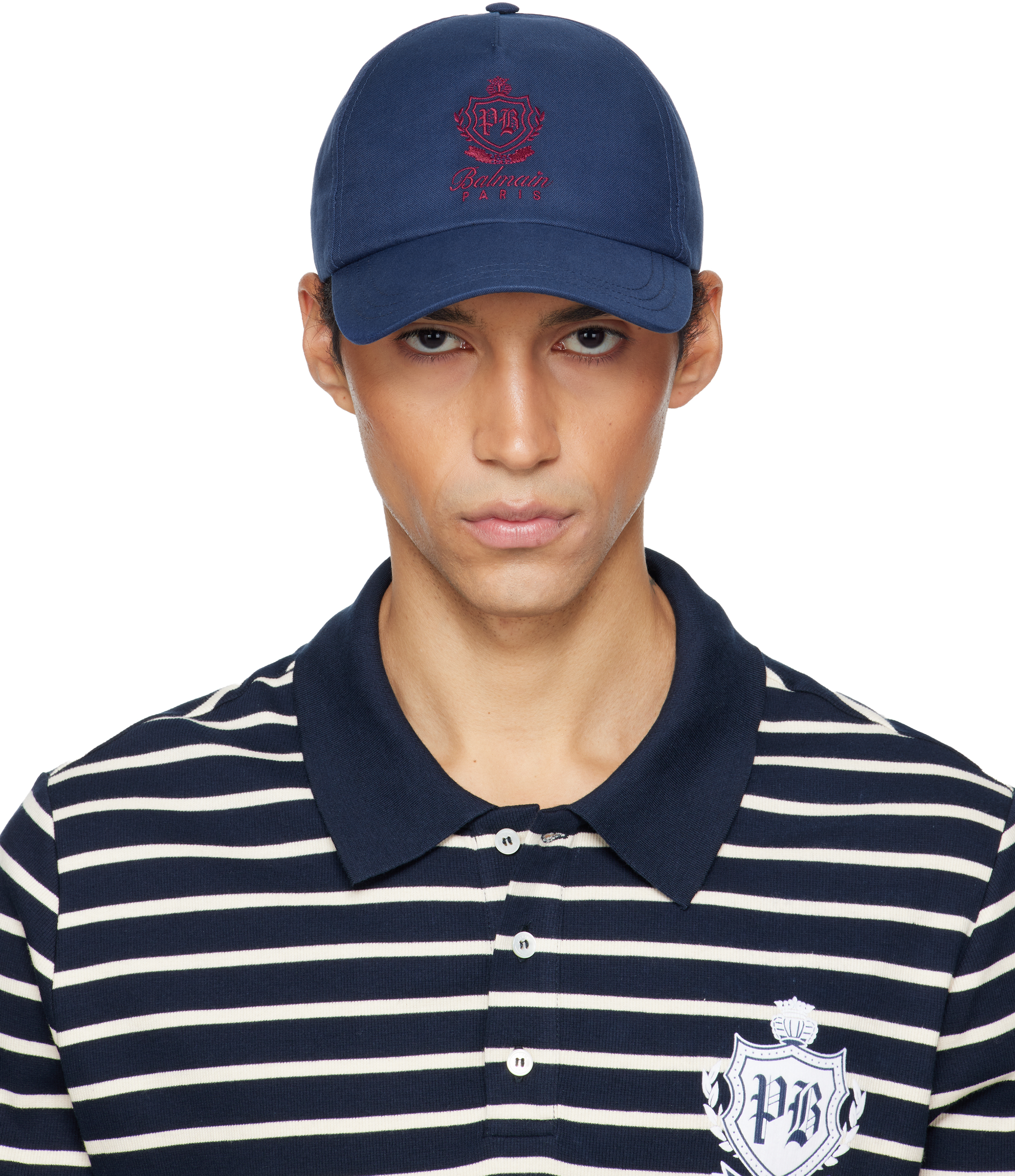Balmain Navy Cotton College Emblem Cap In Blue