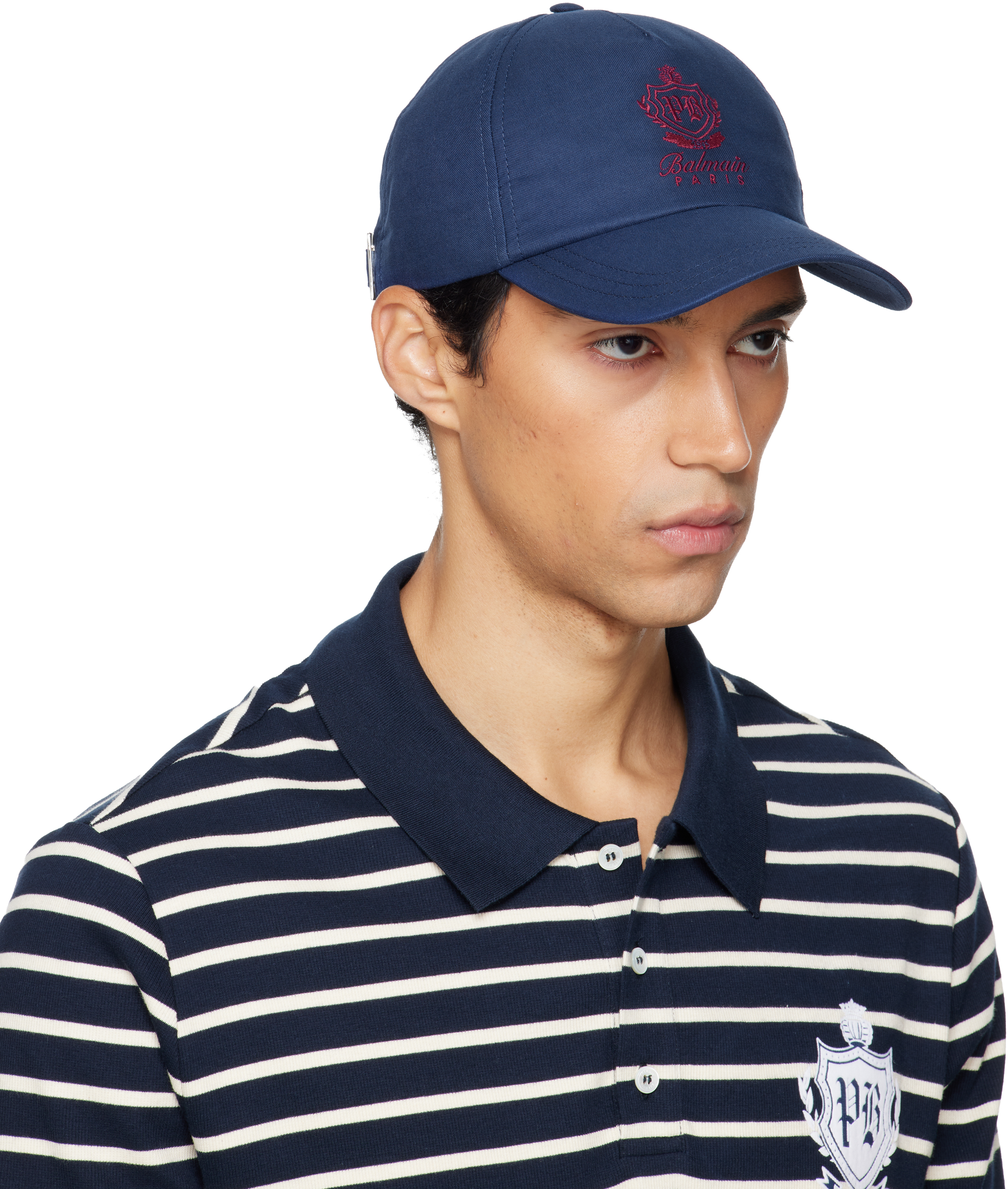 Balmain Navy Cotton College Emblem Cap In Blue