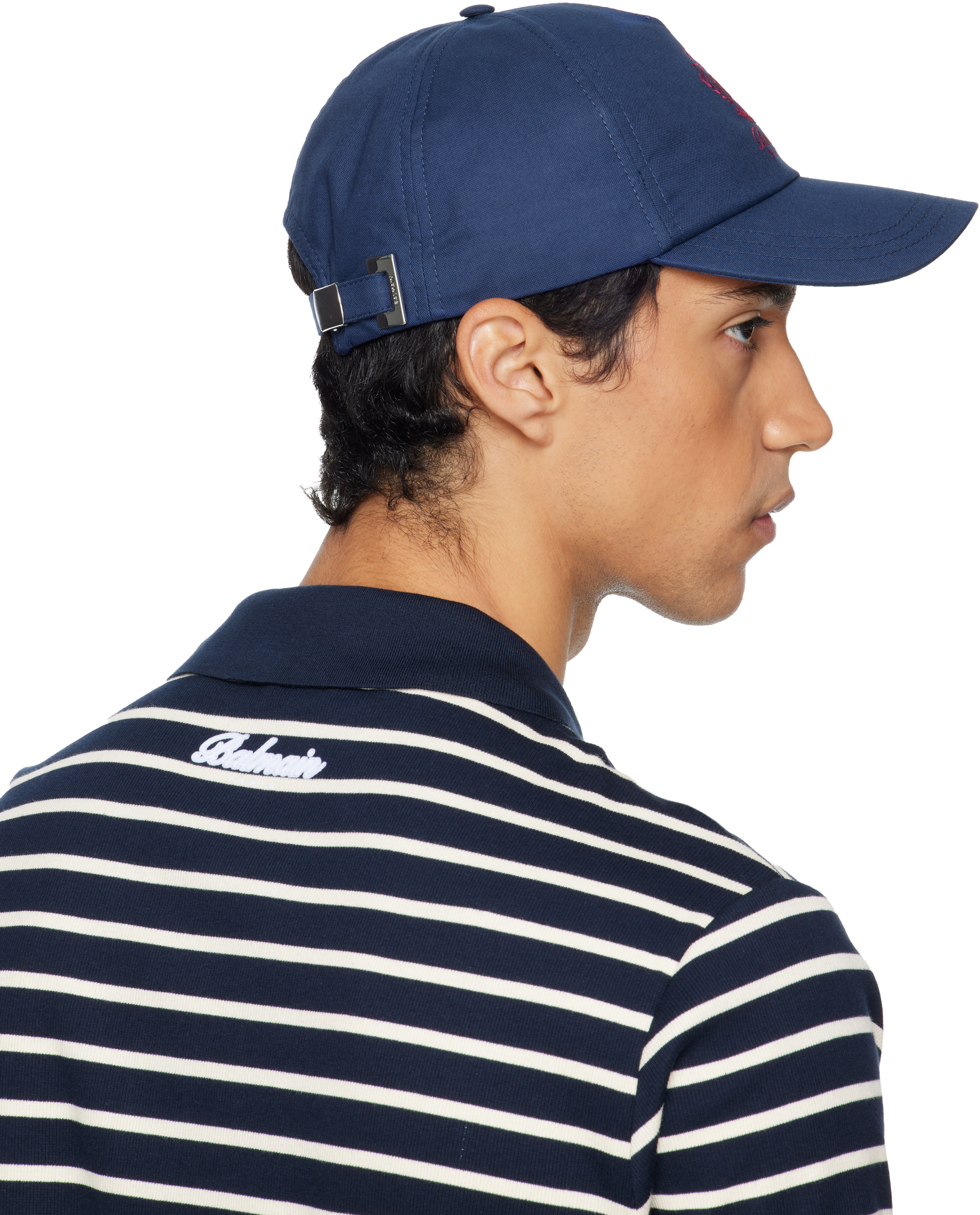 Balmain Navy Cotton College Emblem Cap In Blue