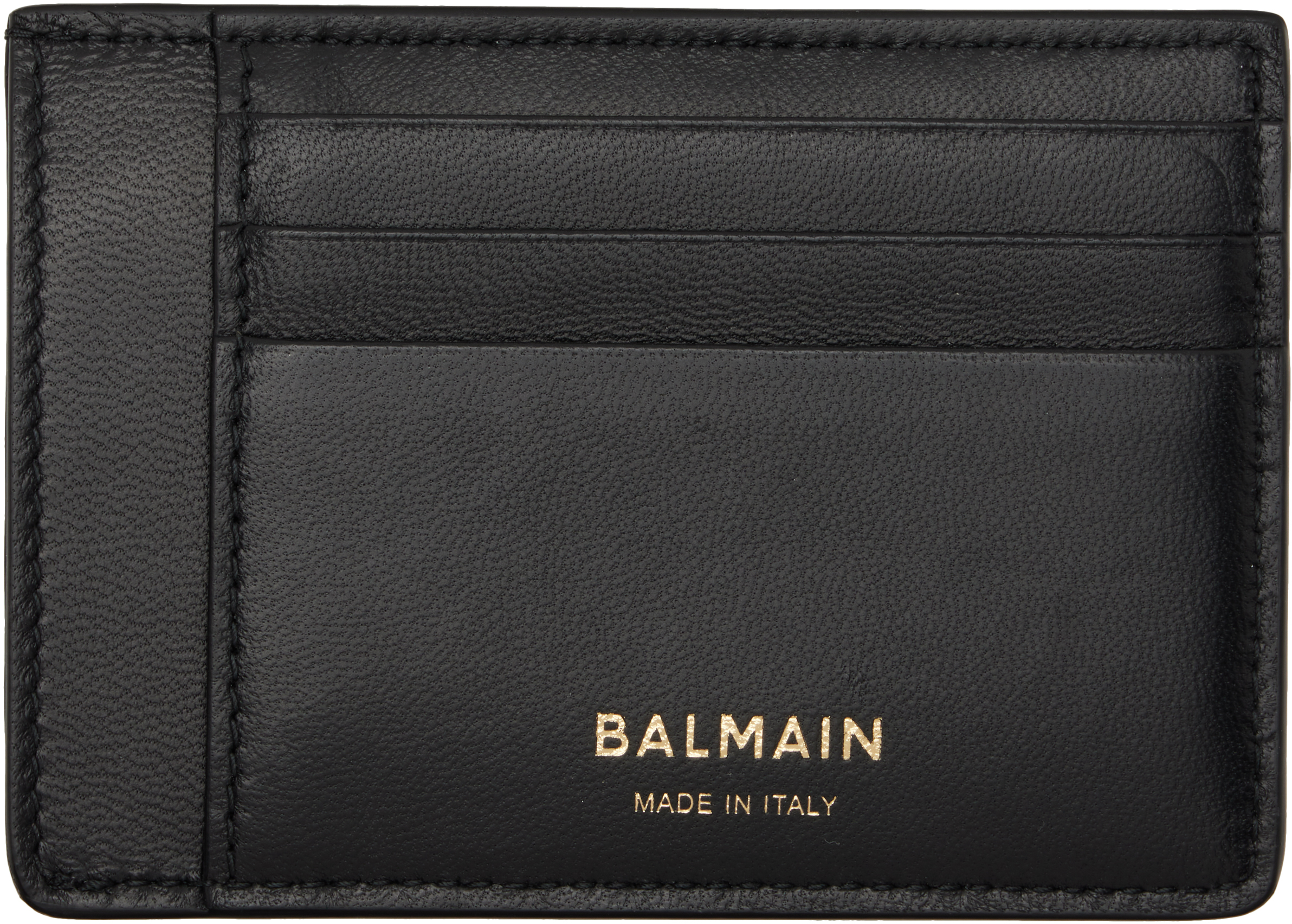 Balmain Black Calfskin Leather Anthem Card Holder In Black