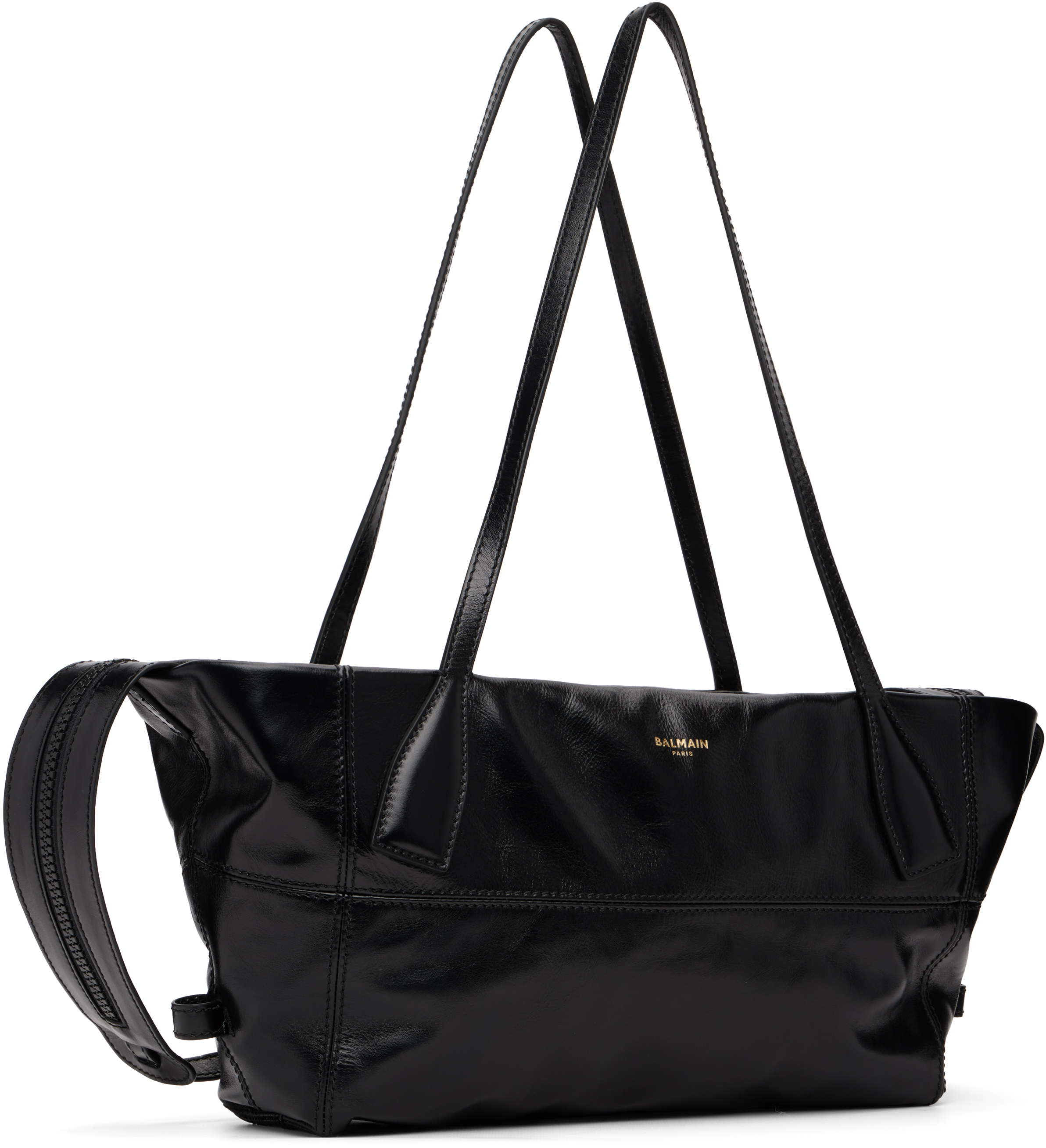 Balmain Black Small Track Zips Calfskin Bag In Black