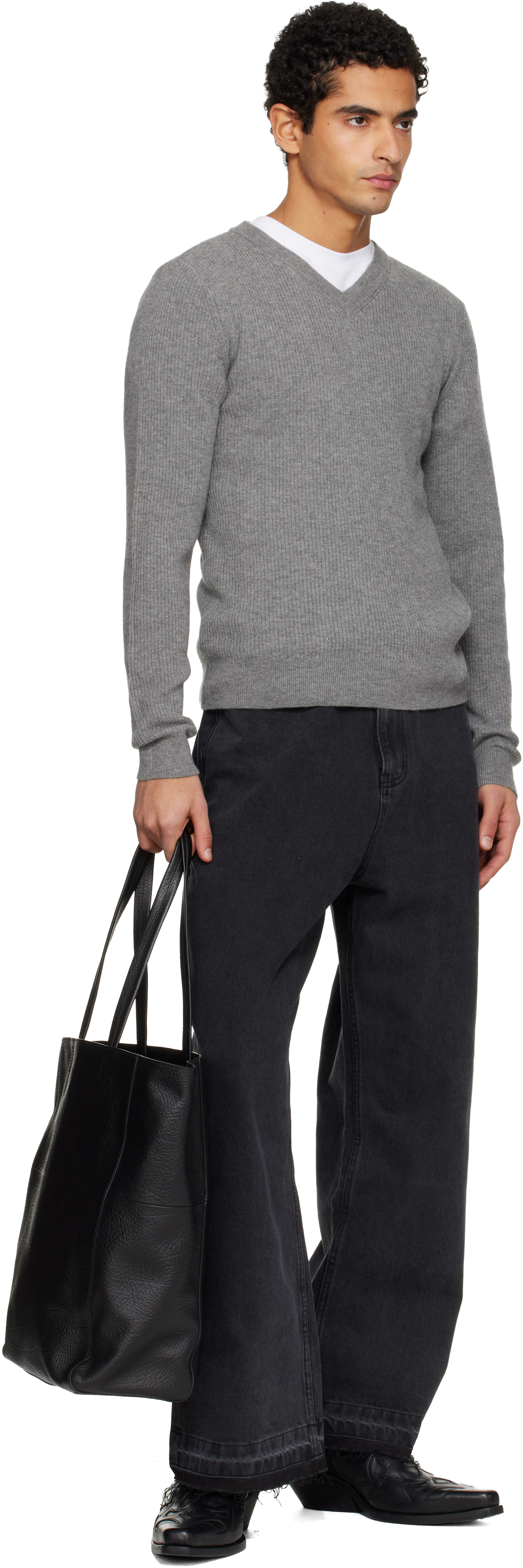 Tonywack Black Embossed Leather Tote In Black