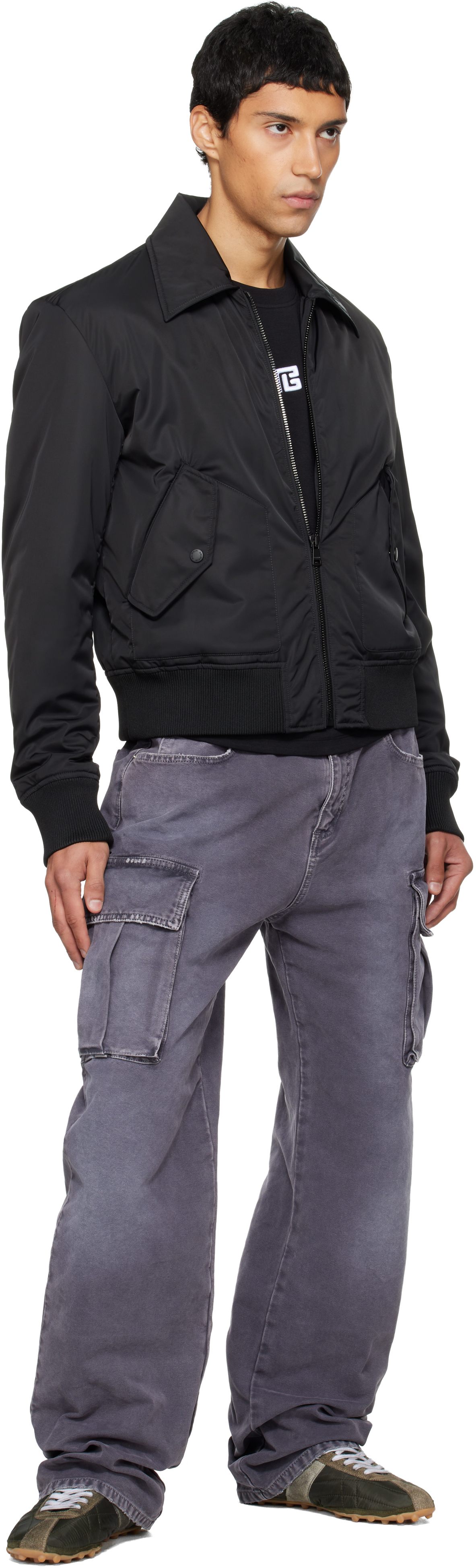 Balmain Black Big Stamp Bomber Jacket In Black
