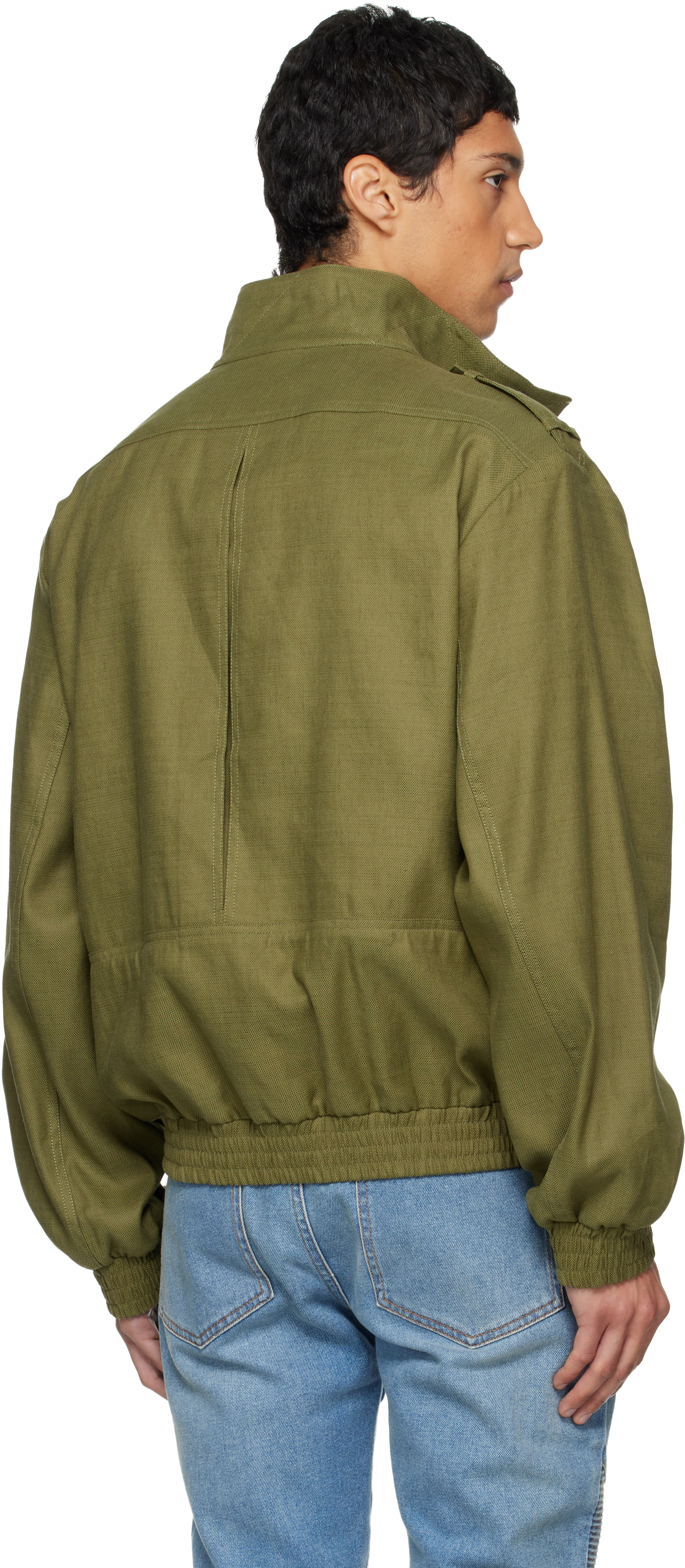 Balmain Khaki Cotton Aviator-style Bomber Jacket In Gray