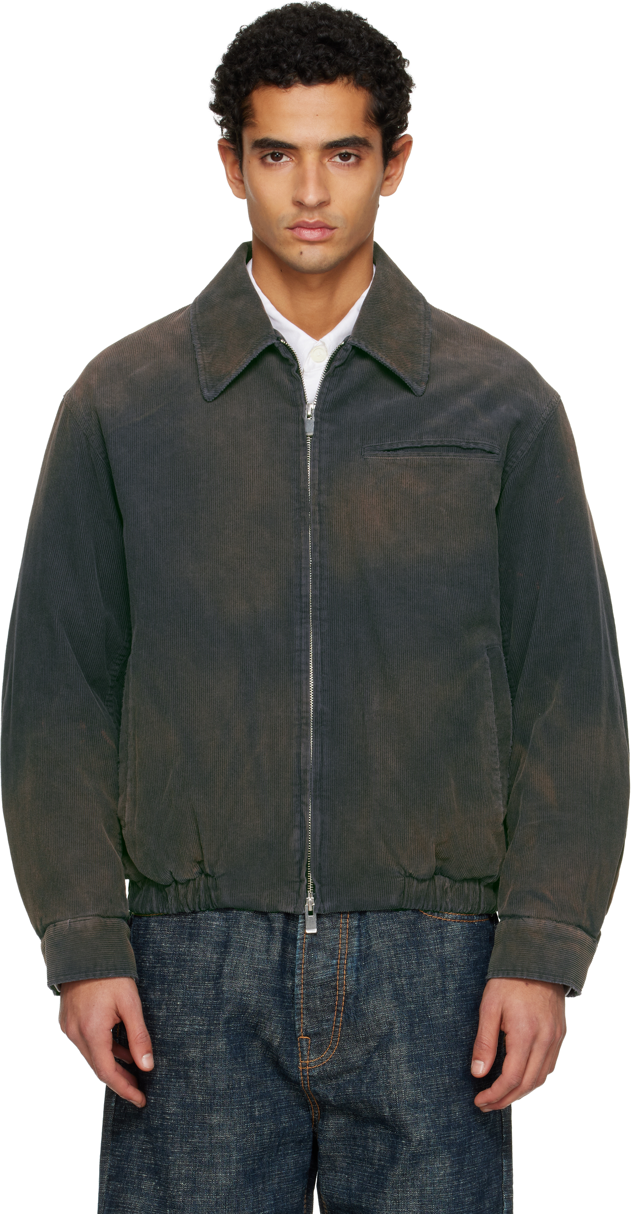 Tonywack Navy Garment-washed Corduroy Bomber Jacket In Multi