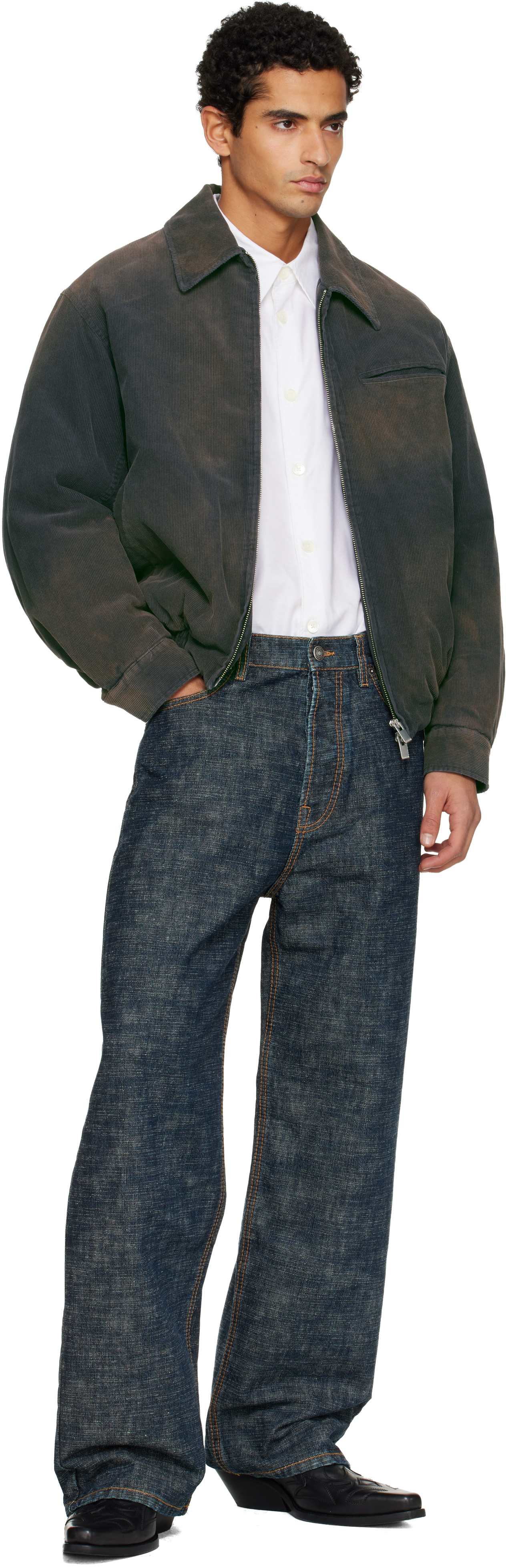 Tonywack Navy Garment-washed Corduroy Bomber Jacket In Multi