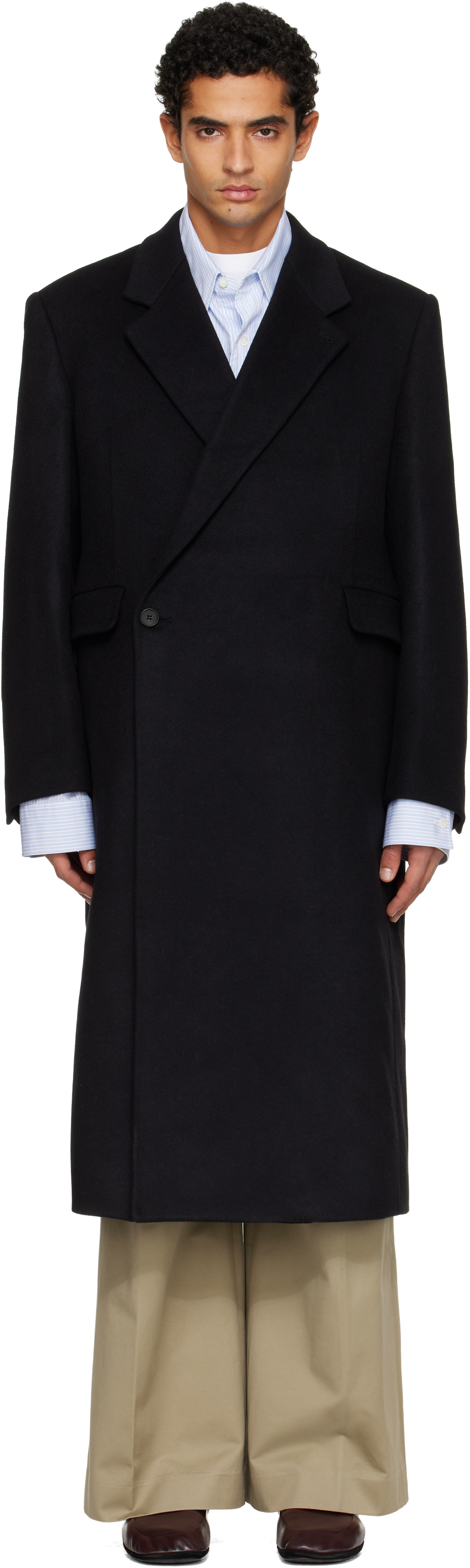 Tonywack Black Wool & Cashmere Tailored Wrap Coat