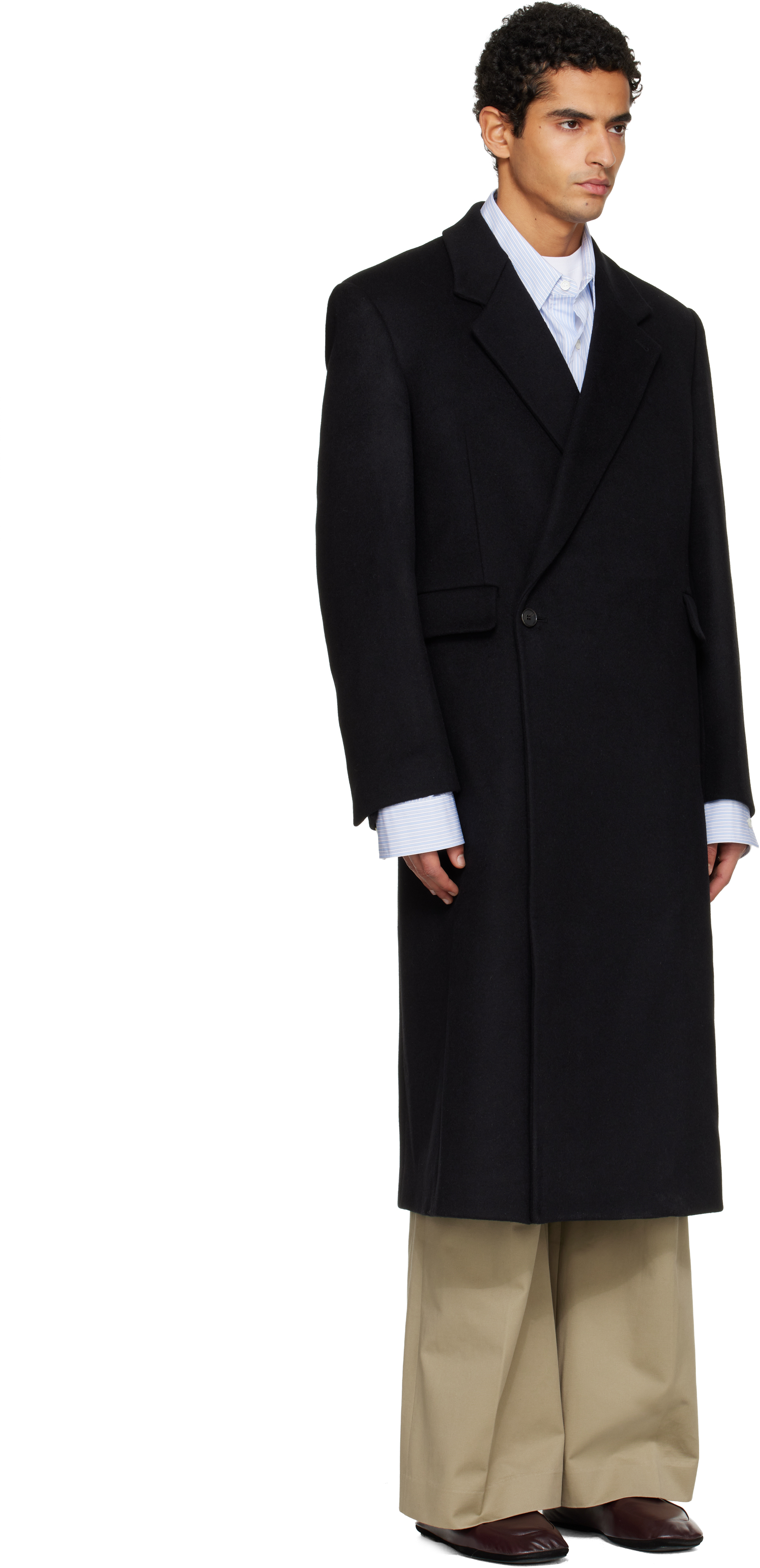 Tonywack Black Wool & Cashmere Tailored Wrap Coat In Black
