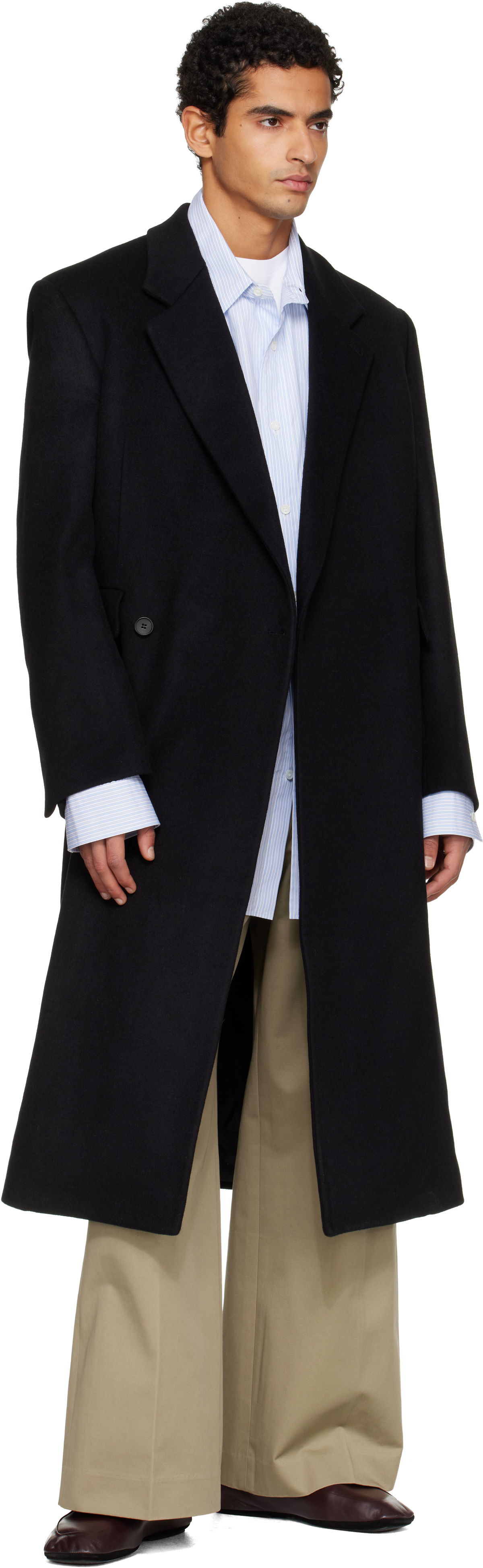 Tonywack Black Wool & Cashmere Tailored Wrap Coat In Black