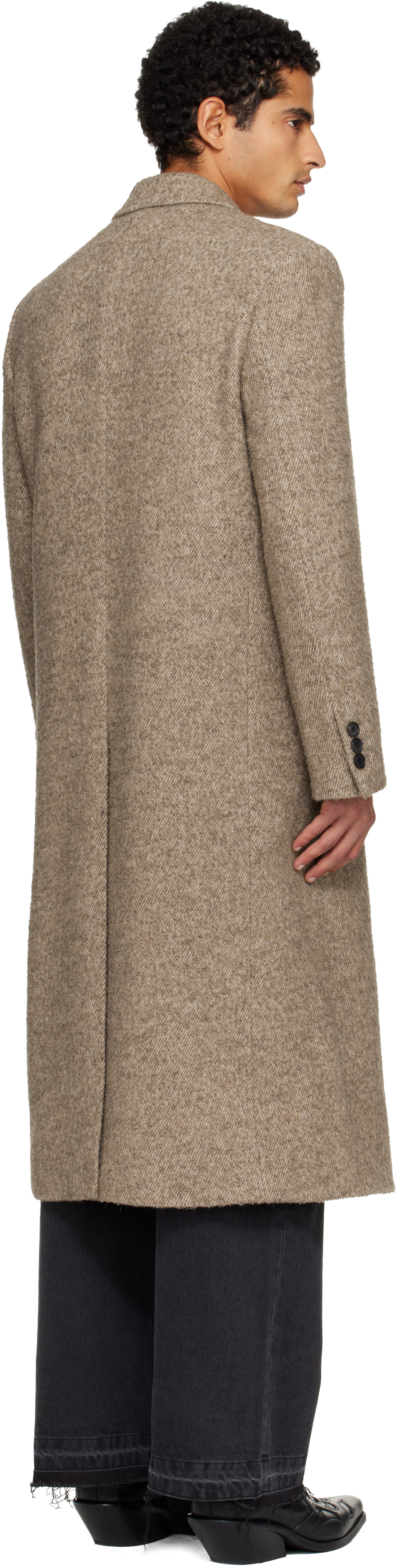 Tonywack Beige Textured Wool & Alpaca Double-breasted Coat In Gray