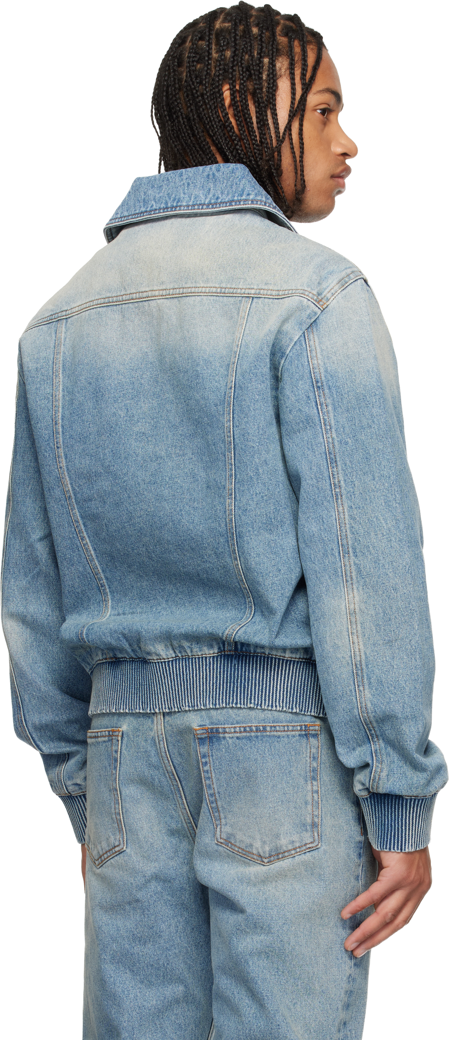 Balmain Blue Cropped Lined Denim Jacket In Black