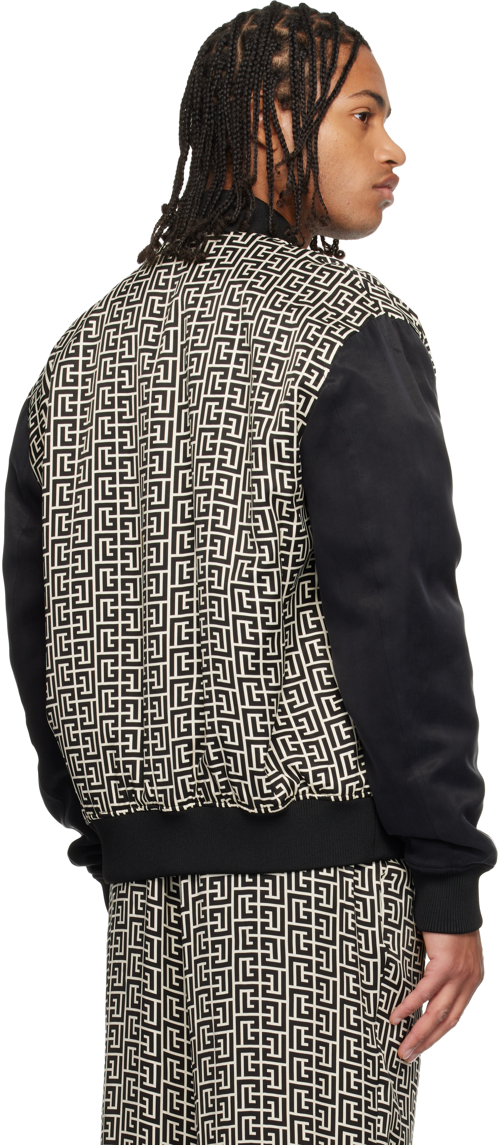 Balmain Pb Labyrinth Monogram Varsity Bomber Jacket In Black
