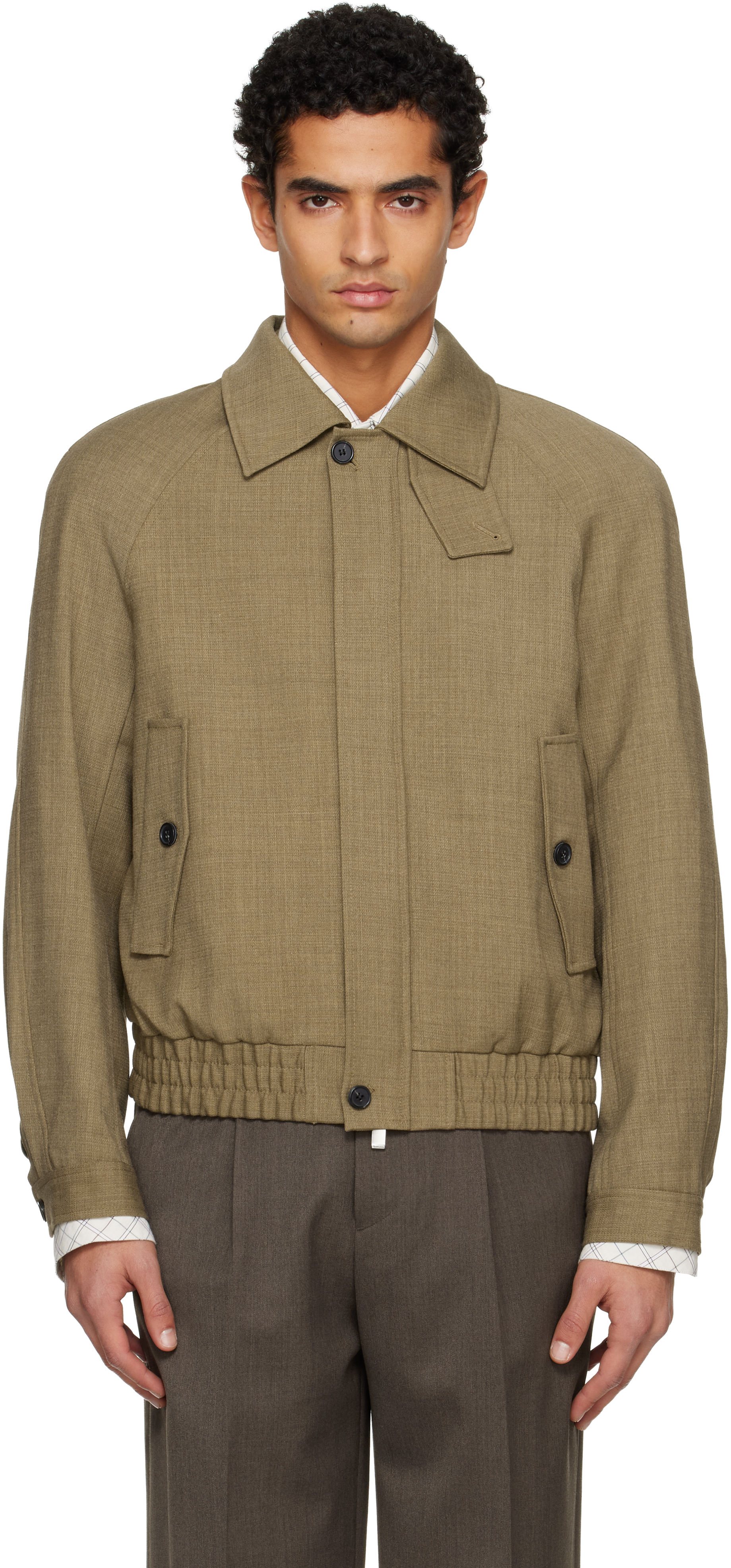 Tonywack Tan Wool Oversized Blouson Jacket In Green