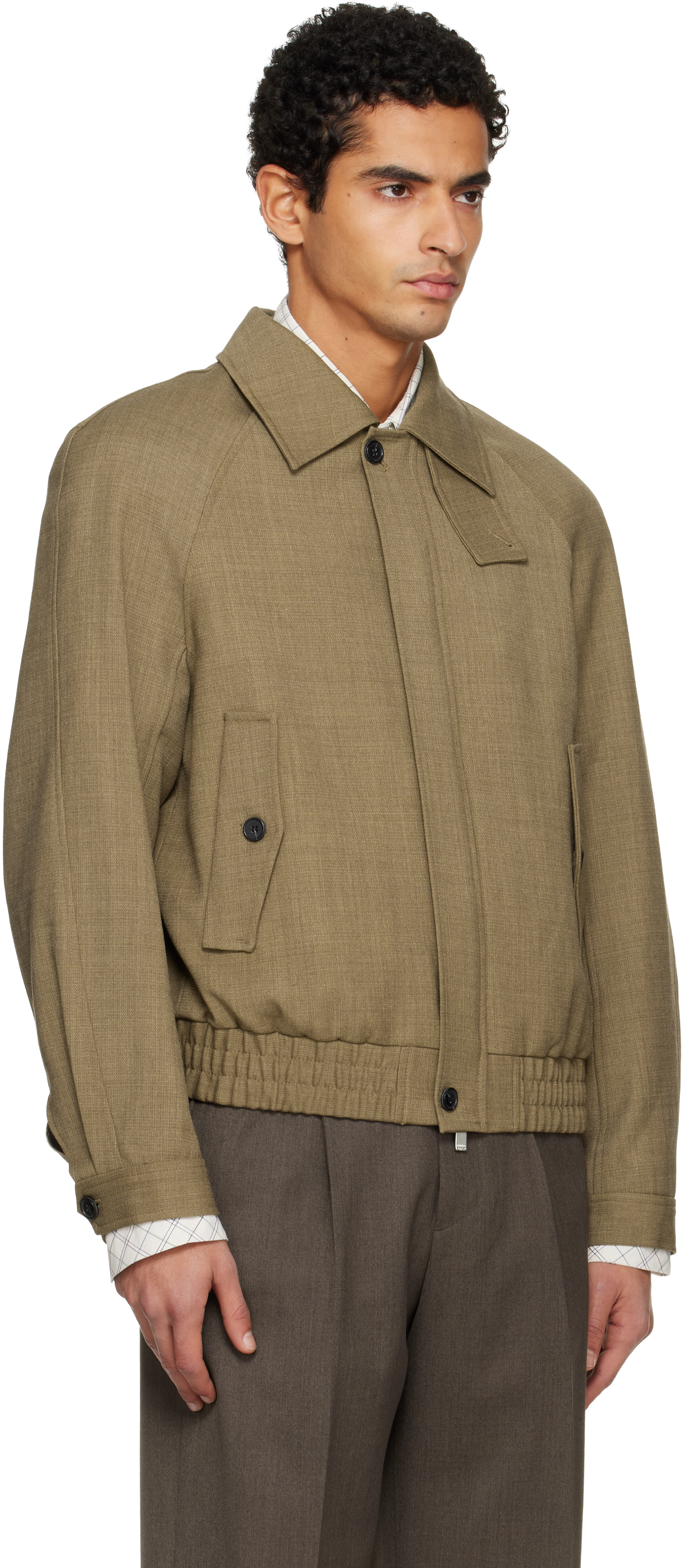 Tonywack Tan Wool Oversized Blouson Jacket In Green