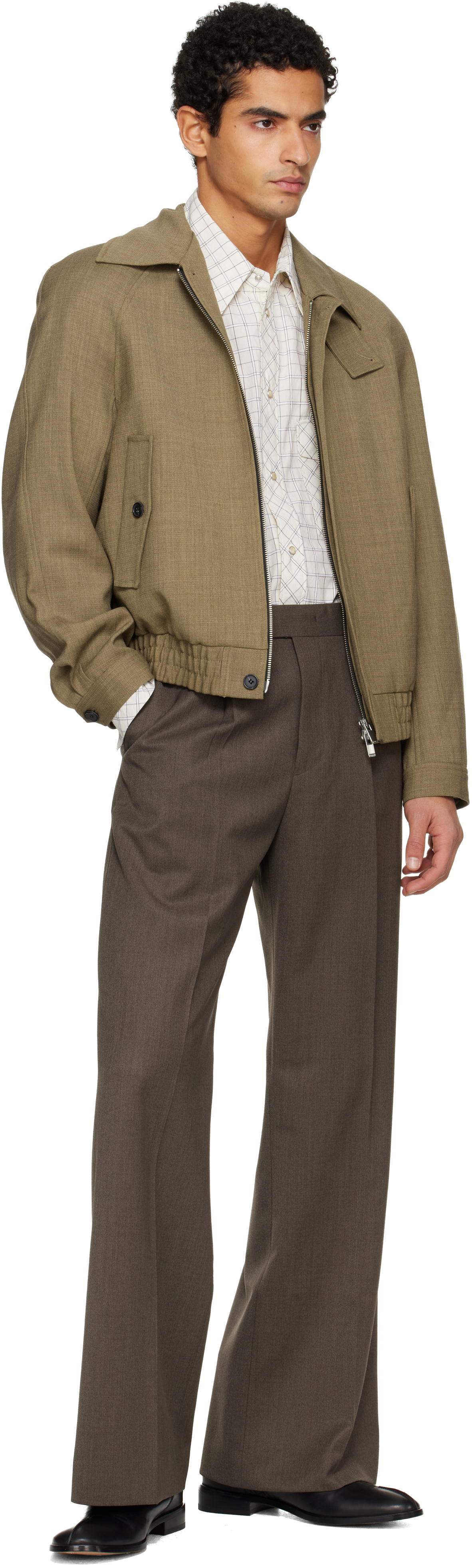 Tonywack Tan Wool Oversized Blouson Jacket In Green