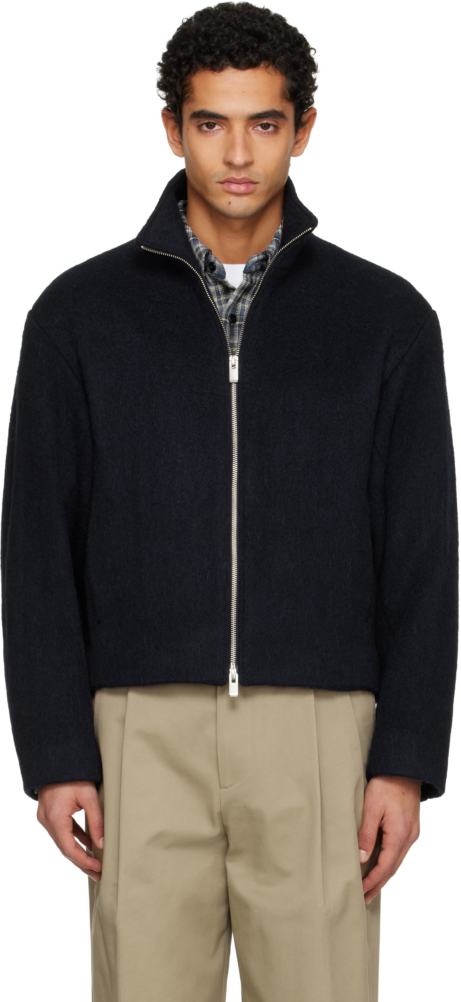 Tonywack Navy Wool Alpaca Zippered Jacket In Blue