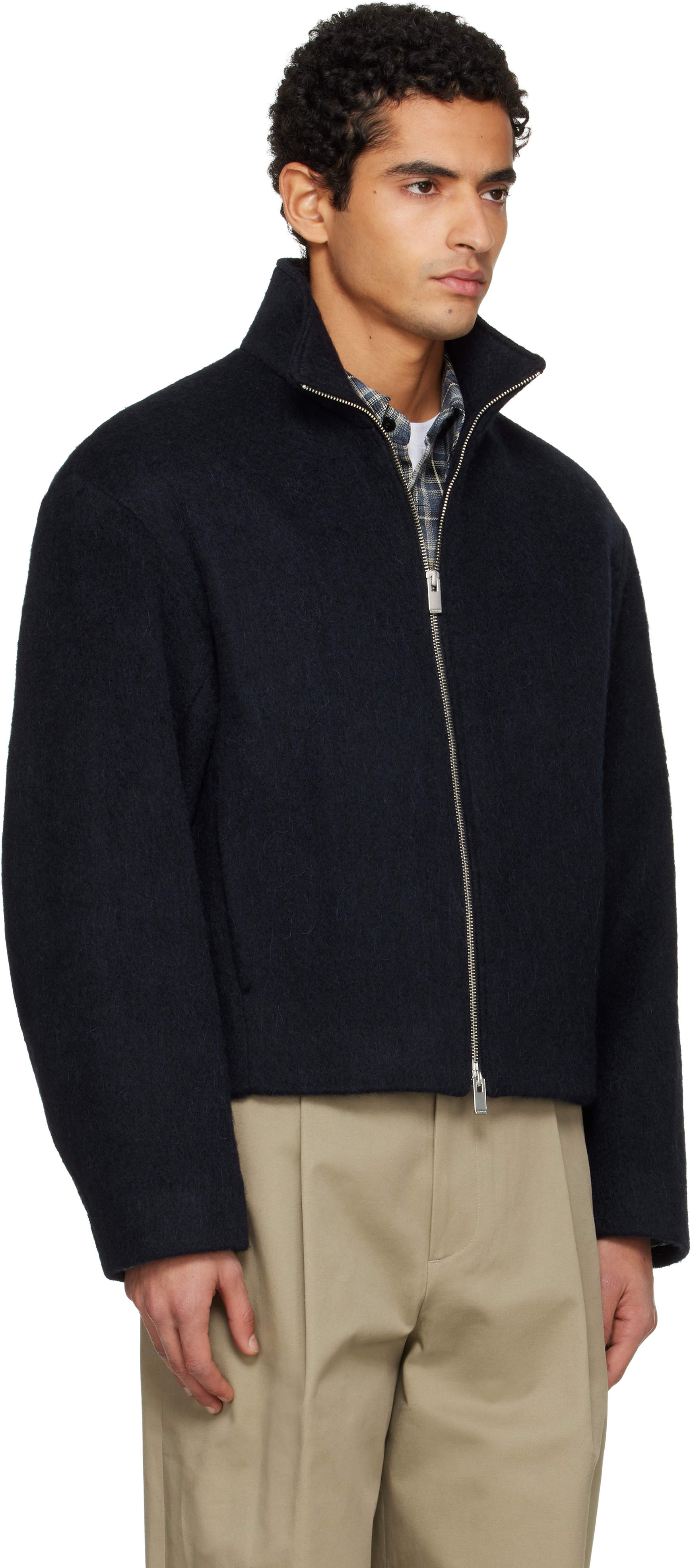 Tonywack Navy Wool Alpaca Zippered Jacket In Blue
