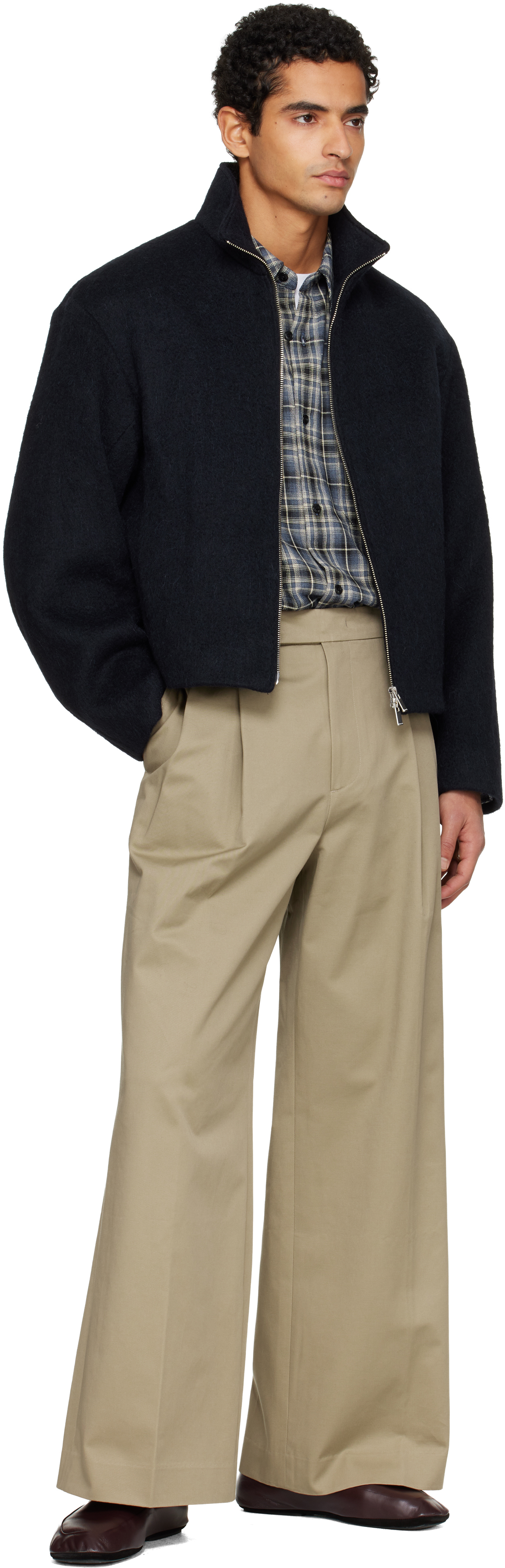 Tonywack Navy Wool Alpaca Zippered Jacket In Blue