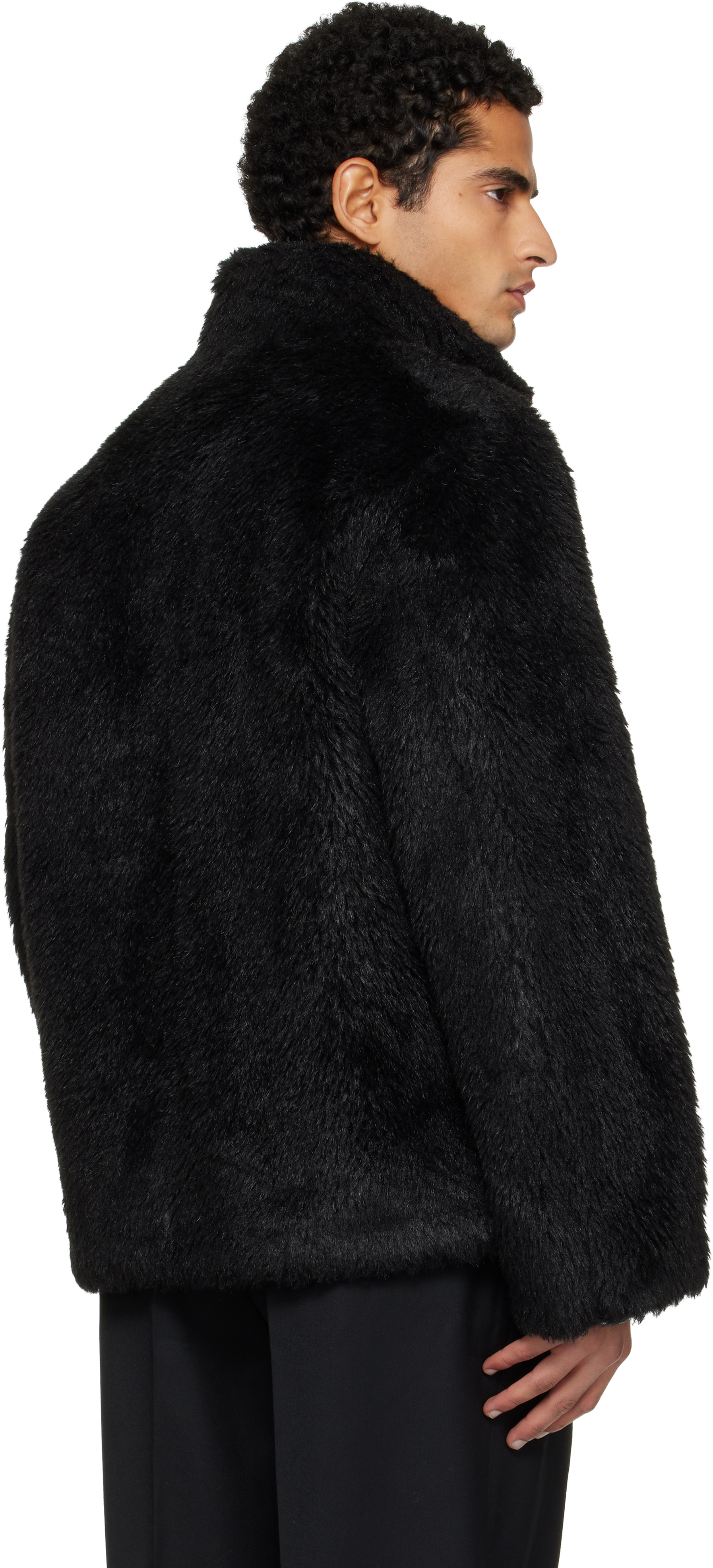 Tonywack Black Wool Shaggy Faux-fur Zippered Jacket In Black