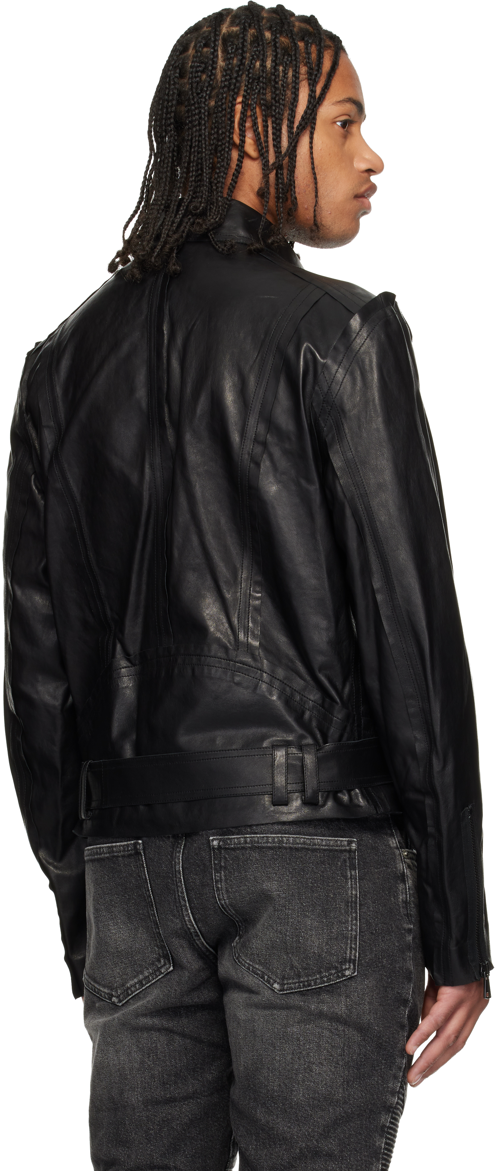 Balmain Black Lightweight Lambskin Leather Biker Jacket In Black