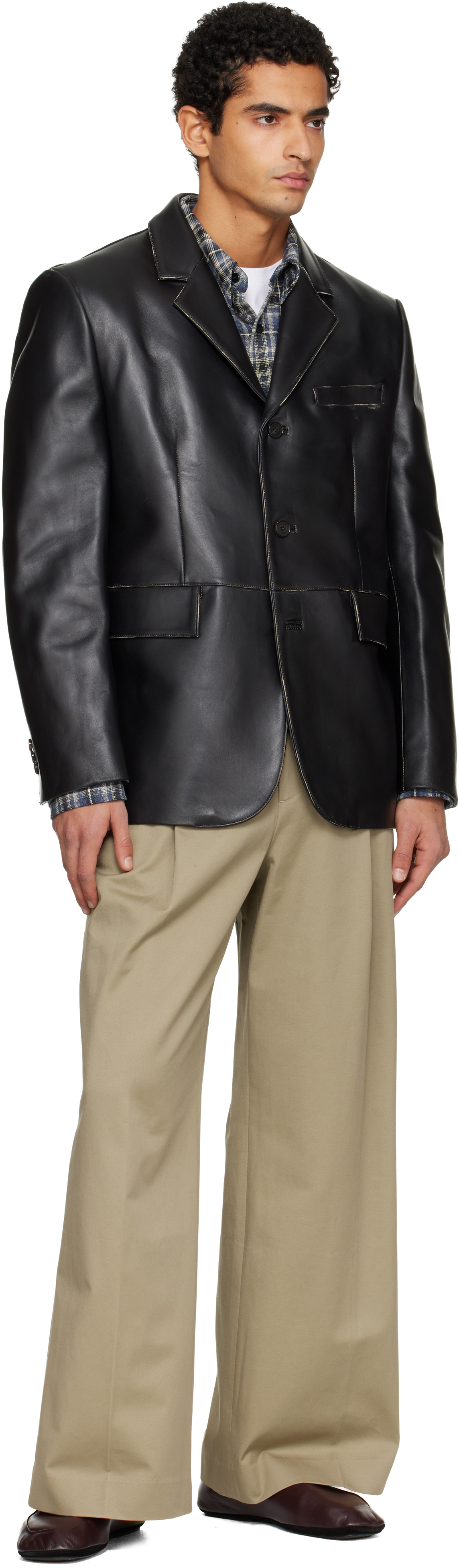 Tonywack Black Vegetable Tanned Lamb Leather Tailored Jacket In Black