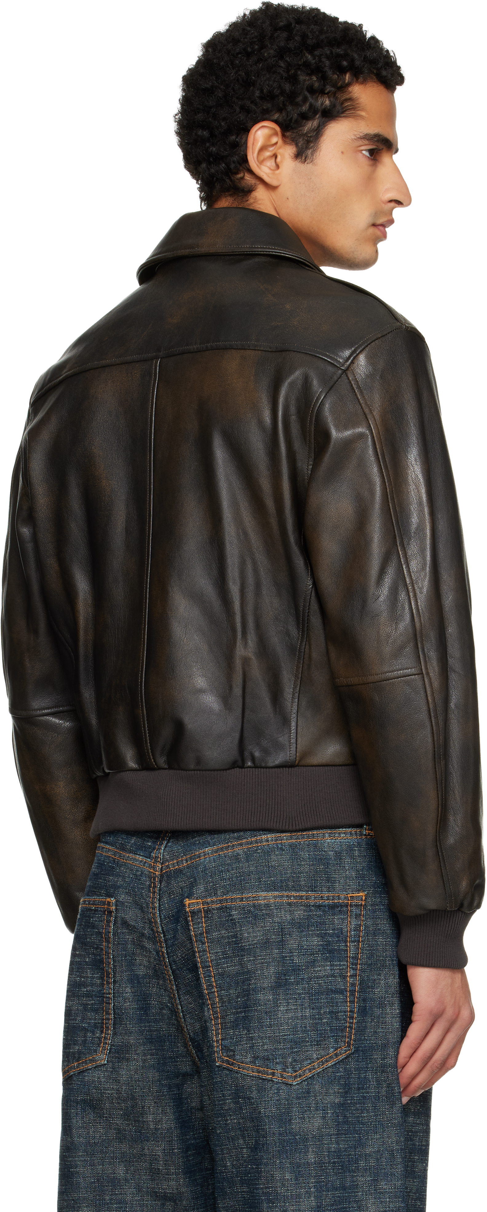 Tonywack Brown Aviator Goat Leather Jacket In White