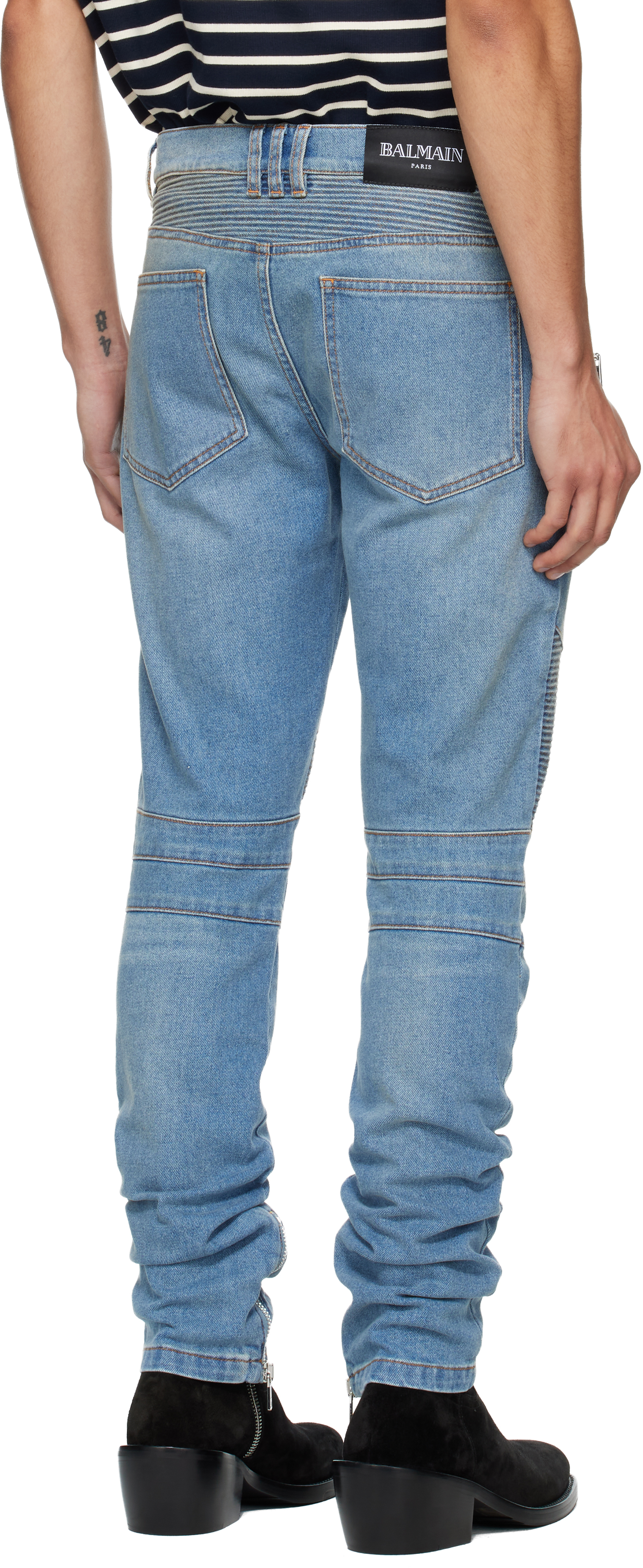 Balmain Slim-fit Biker Ribbed Jeans In Blue