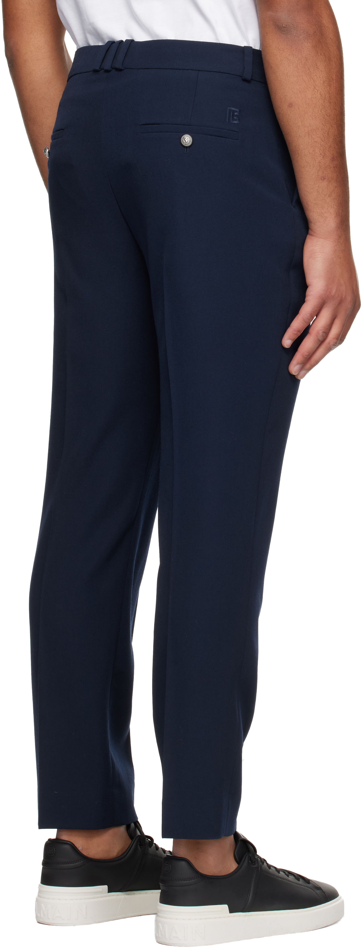 Balmain Navy Straight-leg Tailored Wool Trousers In Blue