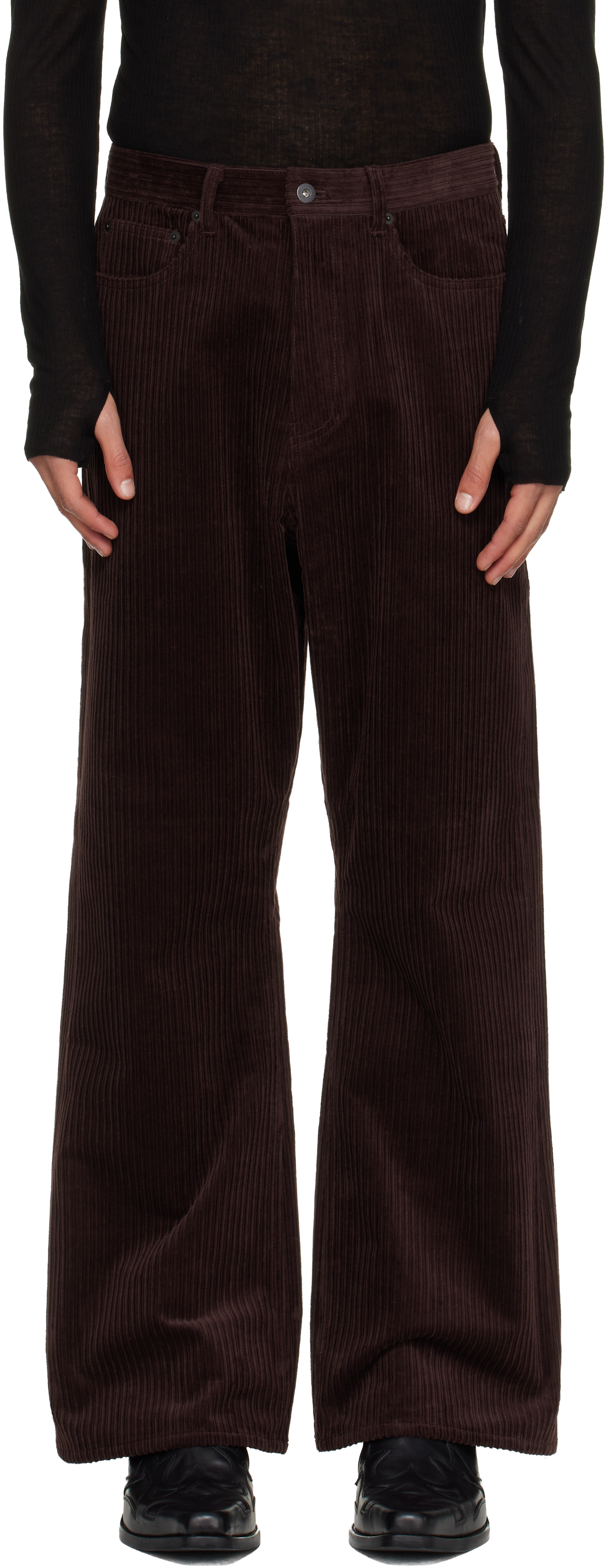 Tonywack Burgundy Corduroy Loose Flared Trousers In Multi