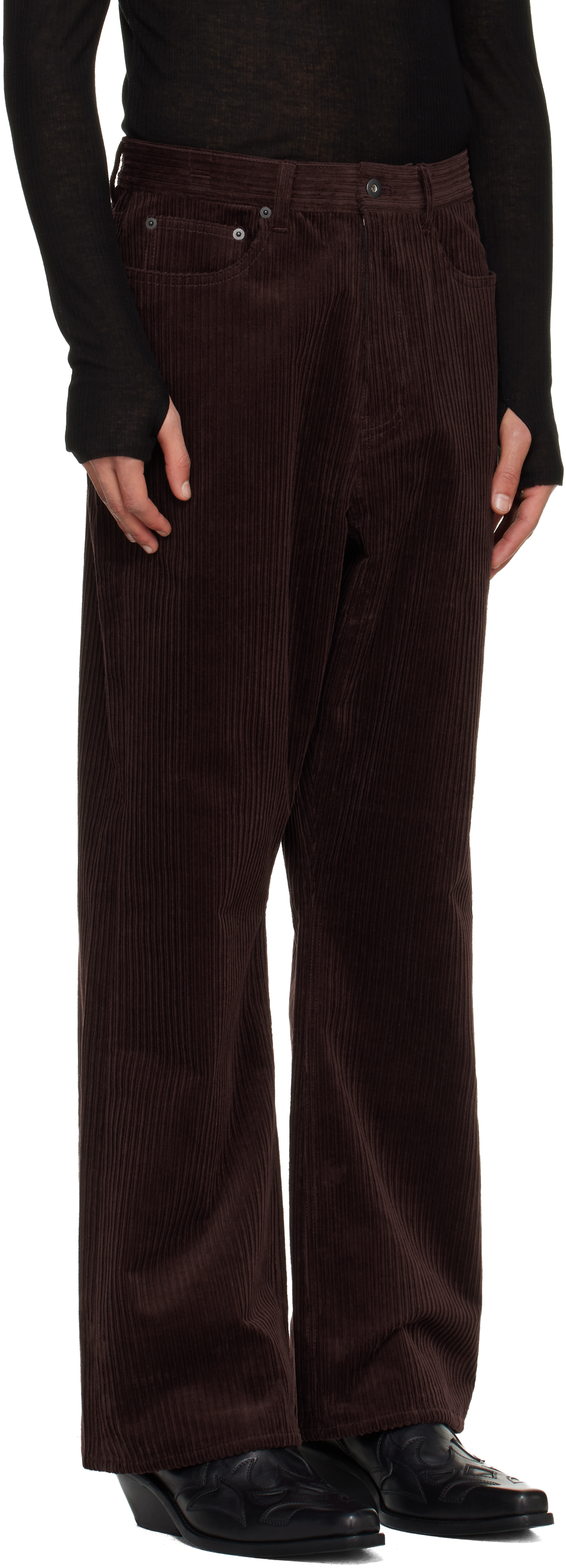 Tonywack Burgundy Corduroy Loose Flared Trousers In Multi