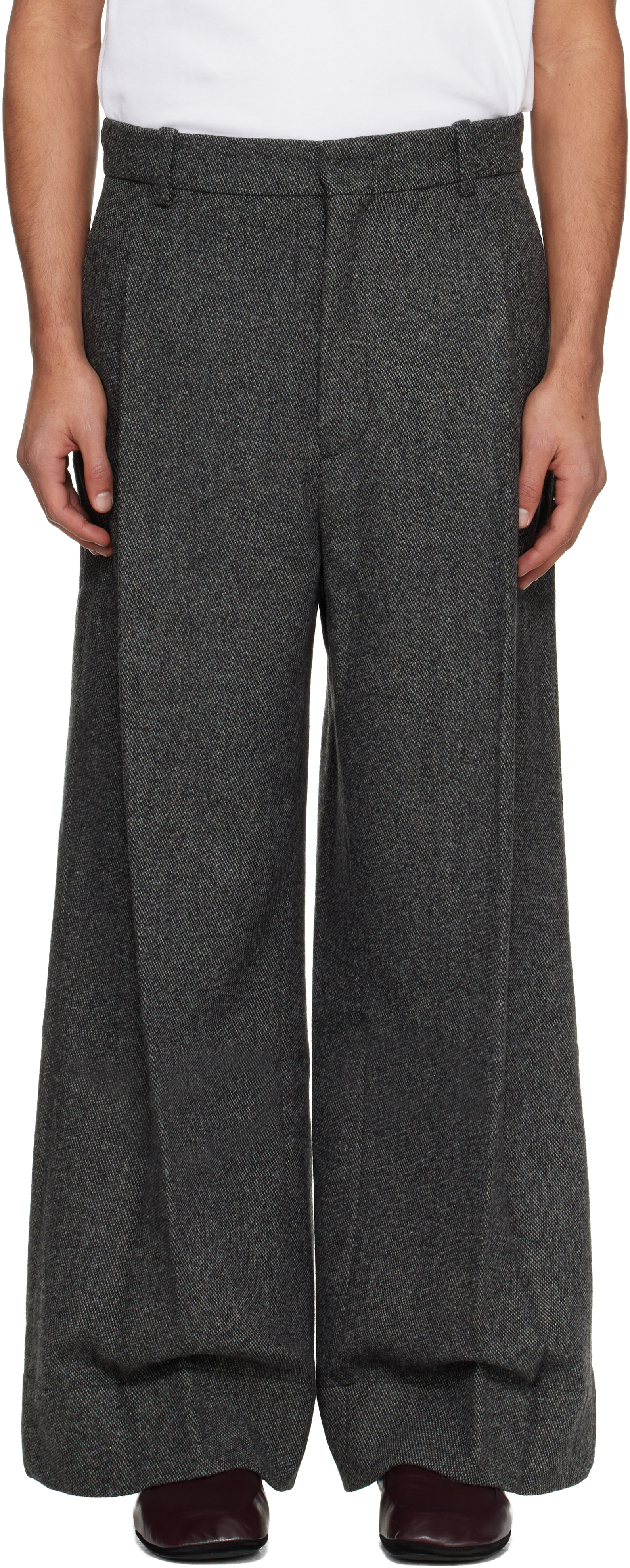 Tonywack Gray Deep Tuck Wide-leg Trousers In Gray